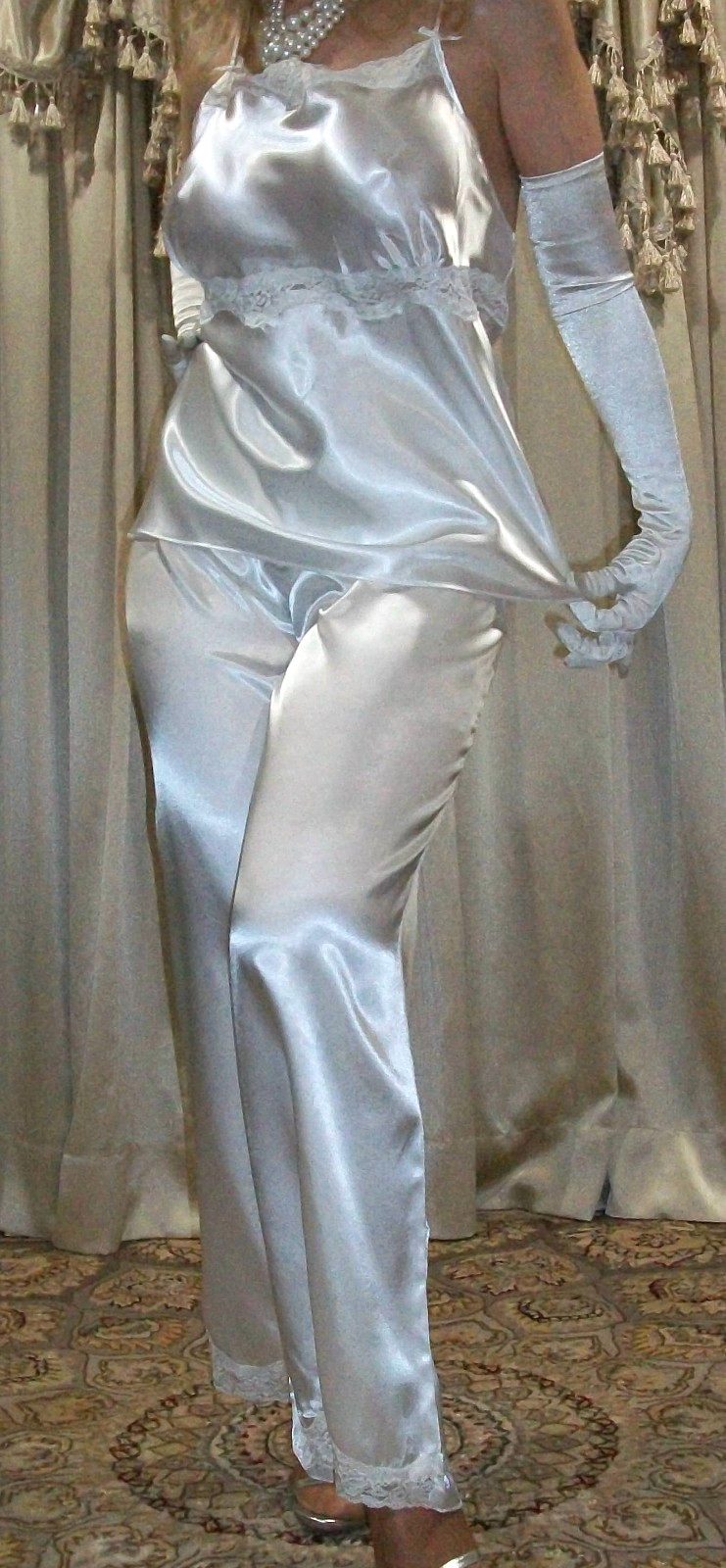 Vtg White Camisole Lounge Pajama Pants Lady Plus 3X