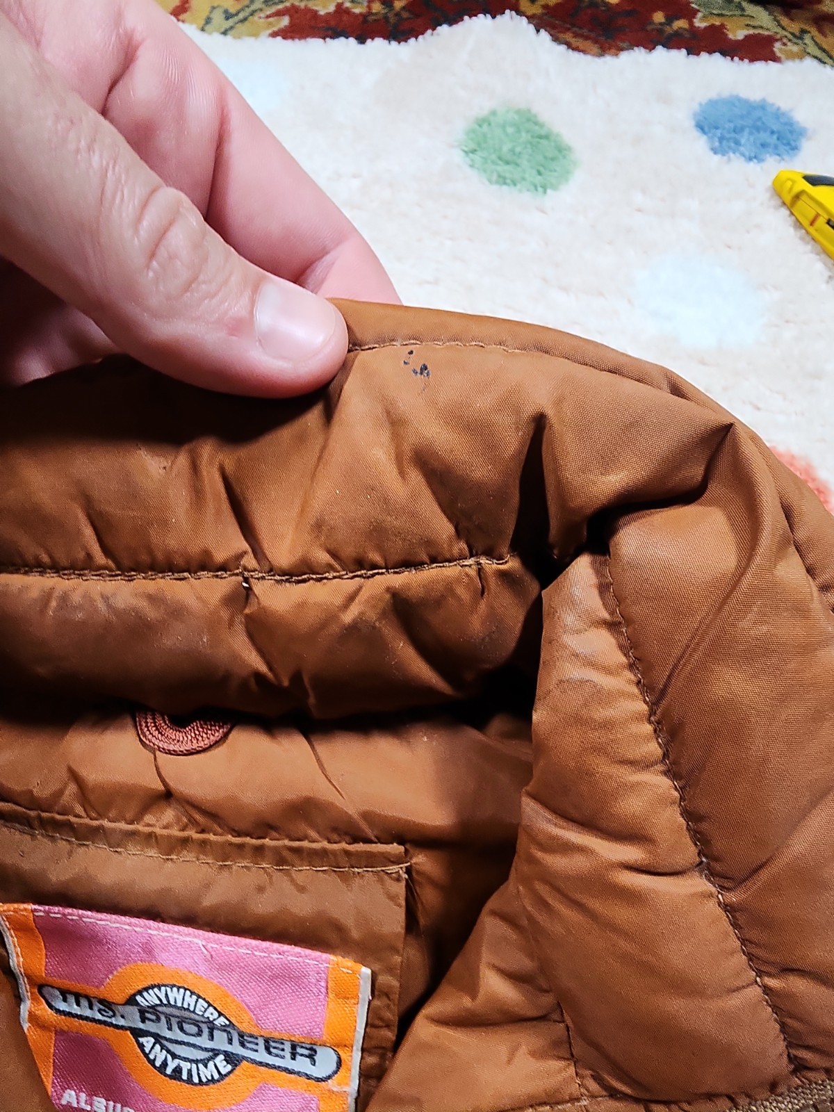 VINTAGE MS PIONEER 70’s Down Puffer Vest Small Women Nylon/Leather Brown Western