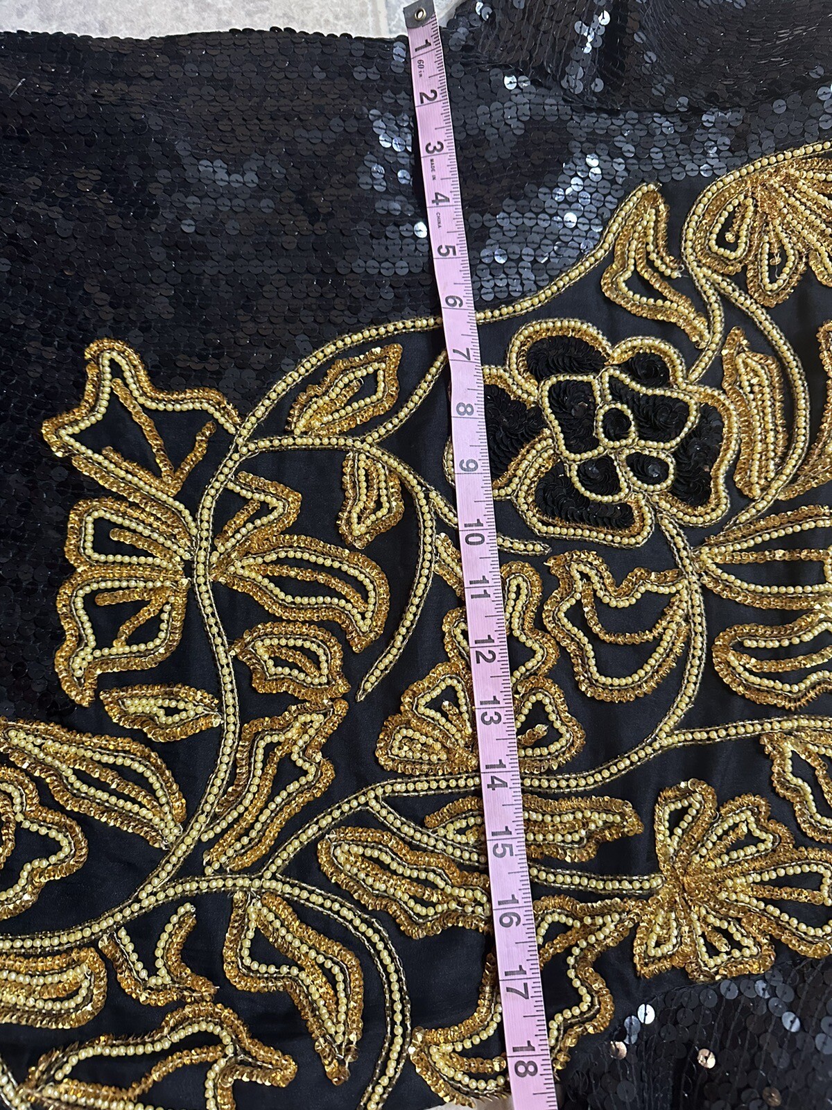80s DEJAVU Silk Black And Gold Beaded Glam Sequin Top Woman Medium