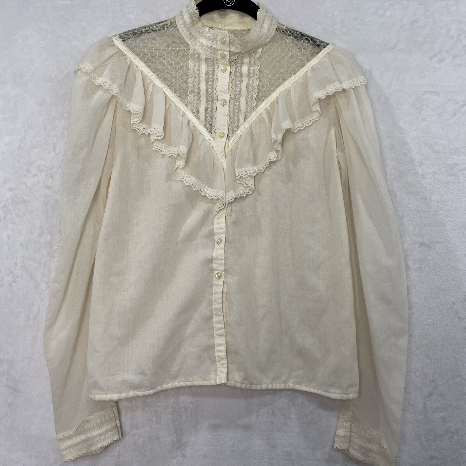 Gunne Sax McClintock Top Women 16 M/L Lace Ivory Button Up Victorian Prairie 80s