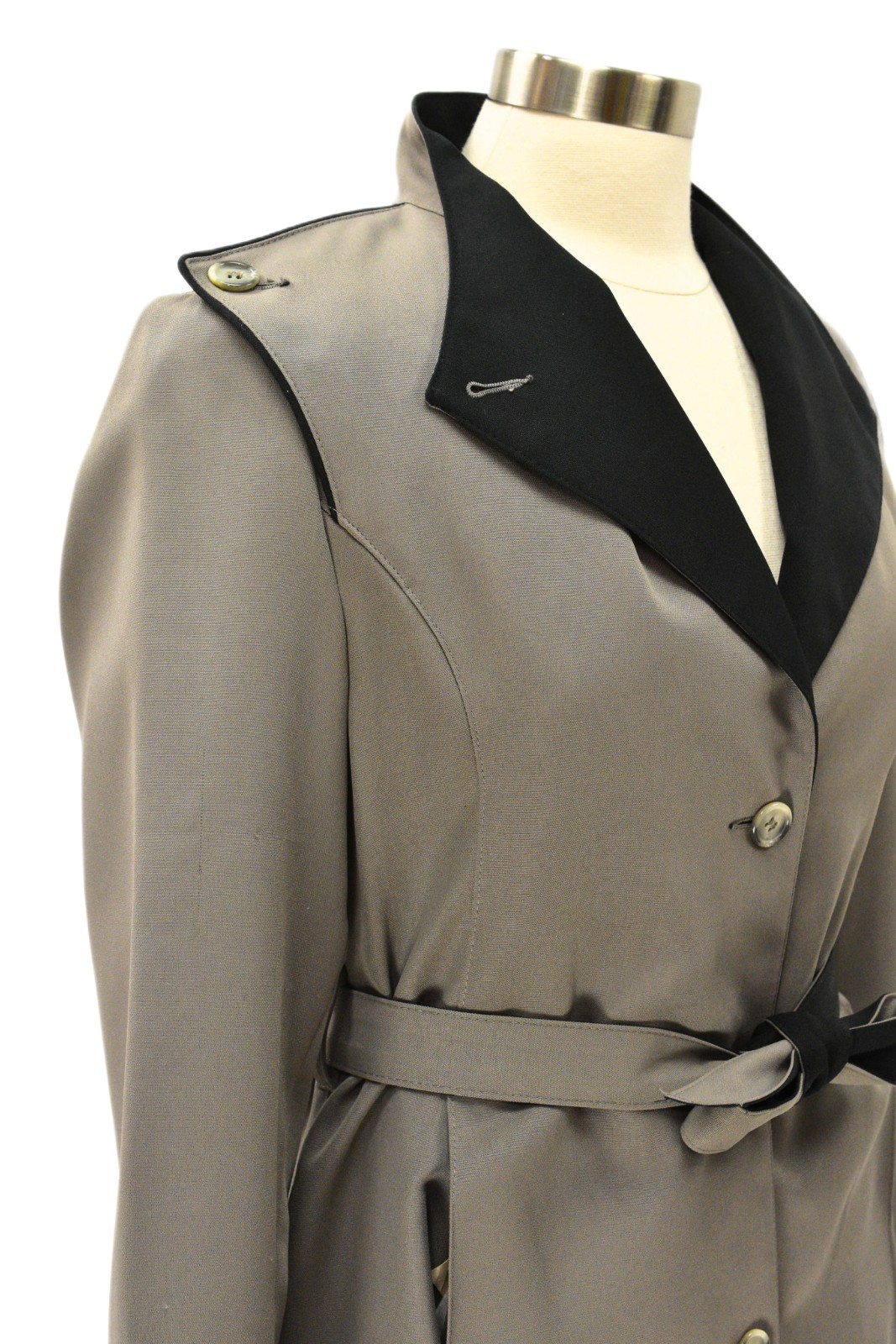 70s Vintage Stone Gray Trench Coat Womens M S Zip Out Liner Mod Military Western