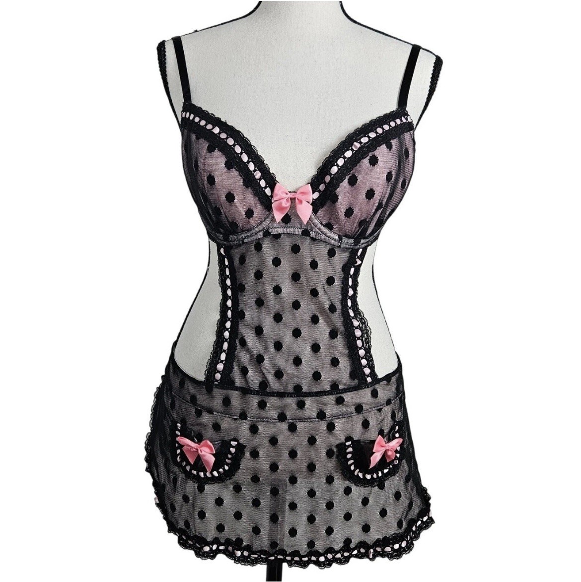 Vintage Victoria’s Secret NWT 36C French Maid black and pink apron lingerie