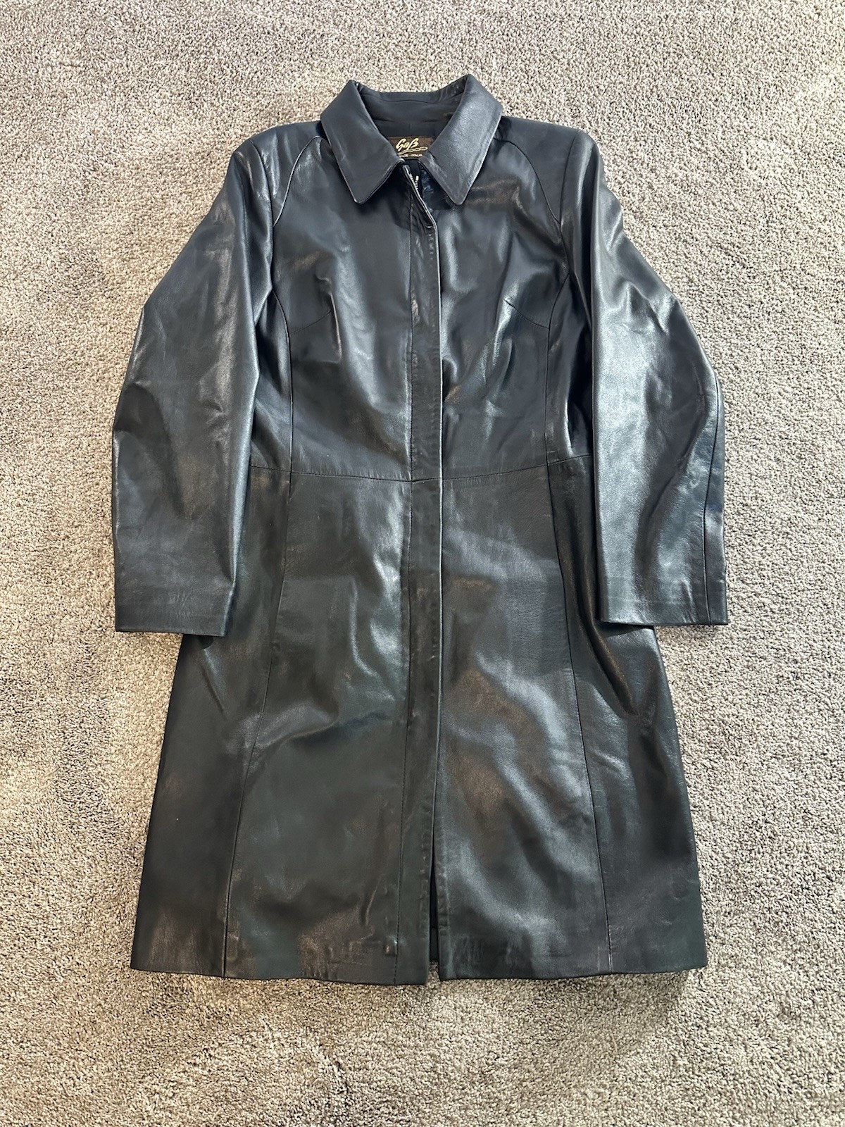 GAB Vintage Italian Black Leather Belted Jacket -Very Soft – 42 Firenze Italia