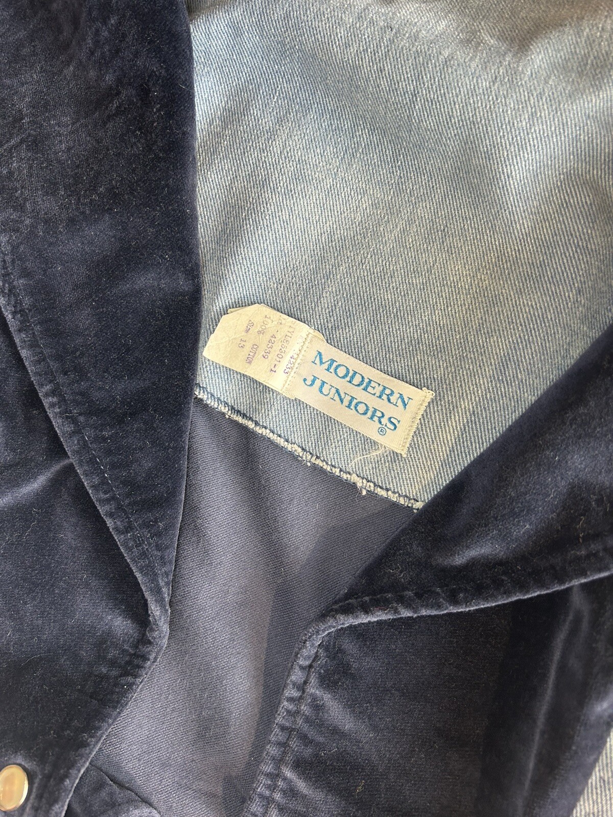 70’s Blazer Jacket Modern Juniors 100% Cotton Velvet & Denim Union Made In USA S