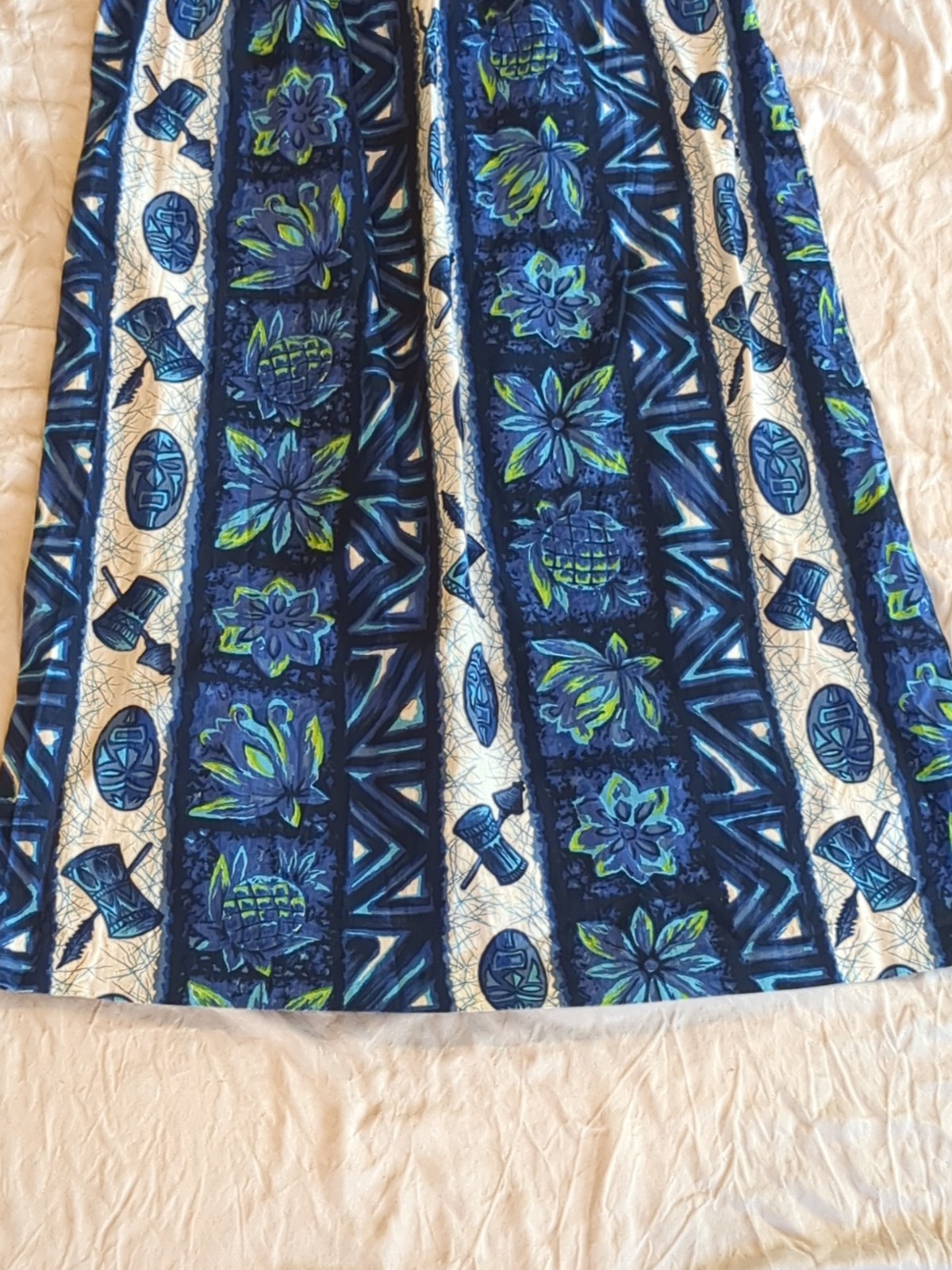 Vtg 60s Ui-Maikai Tribal Drum Floral Sleeveless Dress Made In Hawaii Sz Small