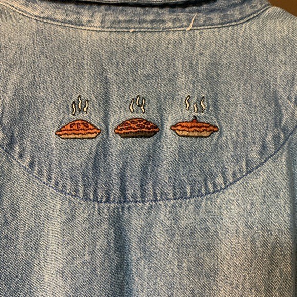 Northern Reflections Vintage 90s Denim Button Front Apple Embroidered Maxi Dress