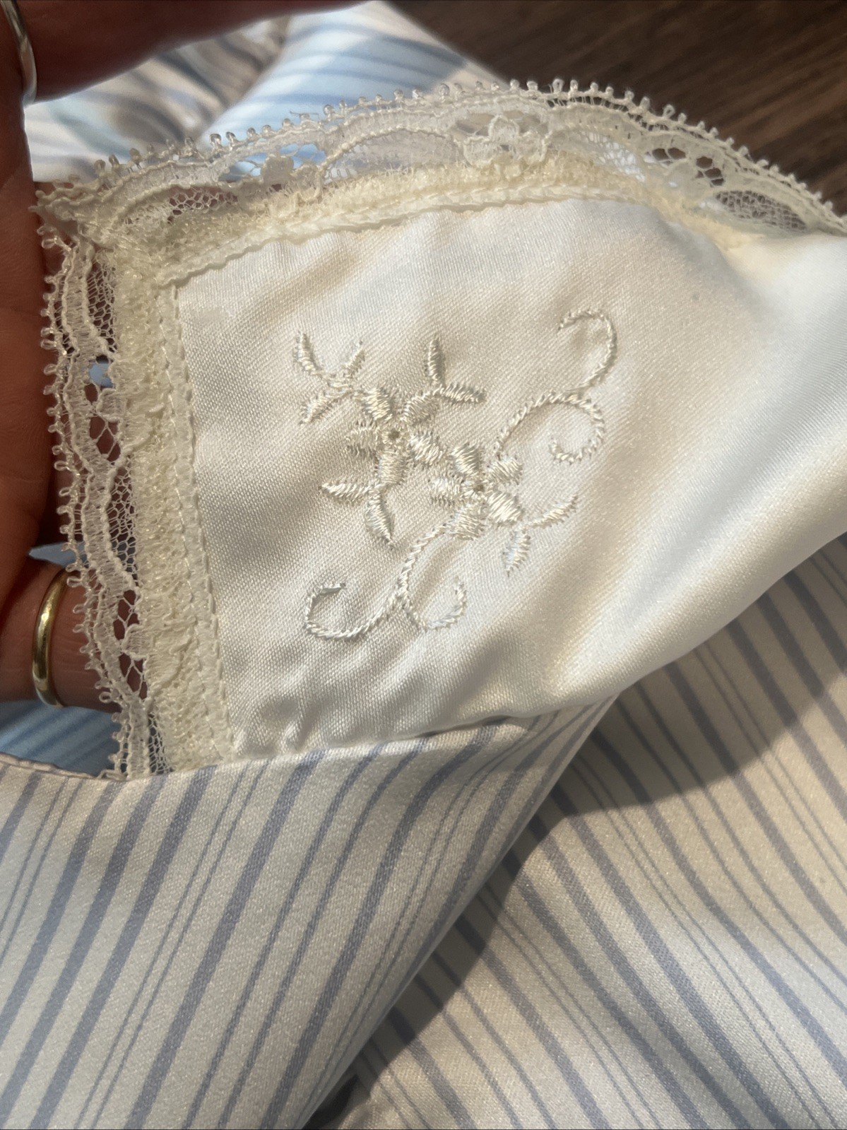 Christian Dior lingerie Long Robe Light Blue Pinstriped READ NOTES VINTAGE