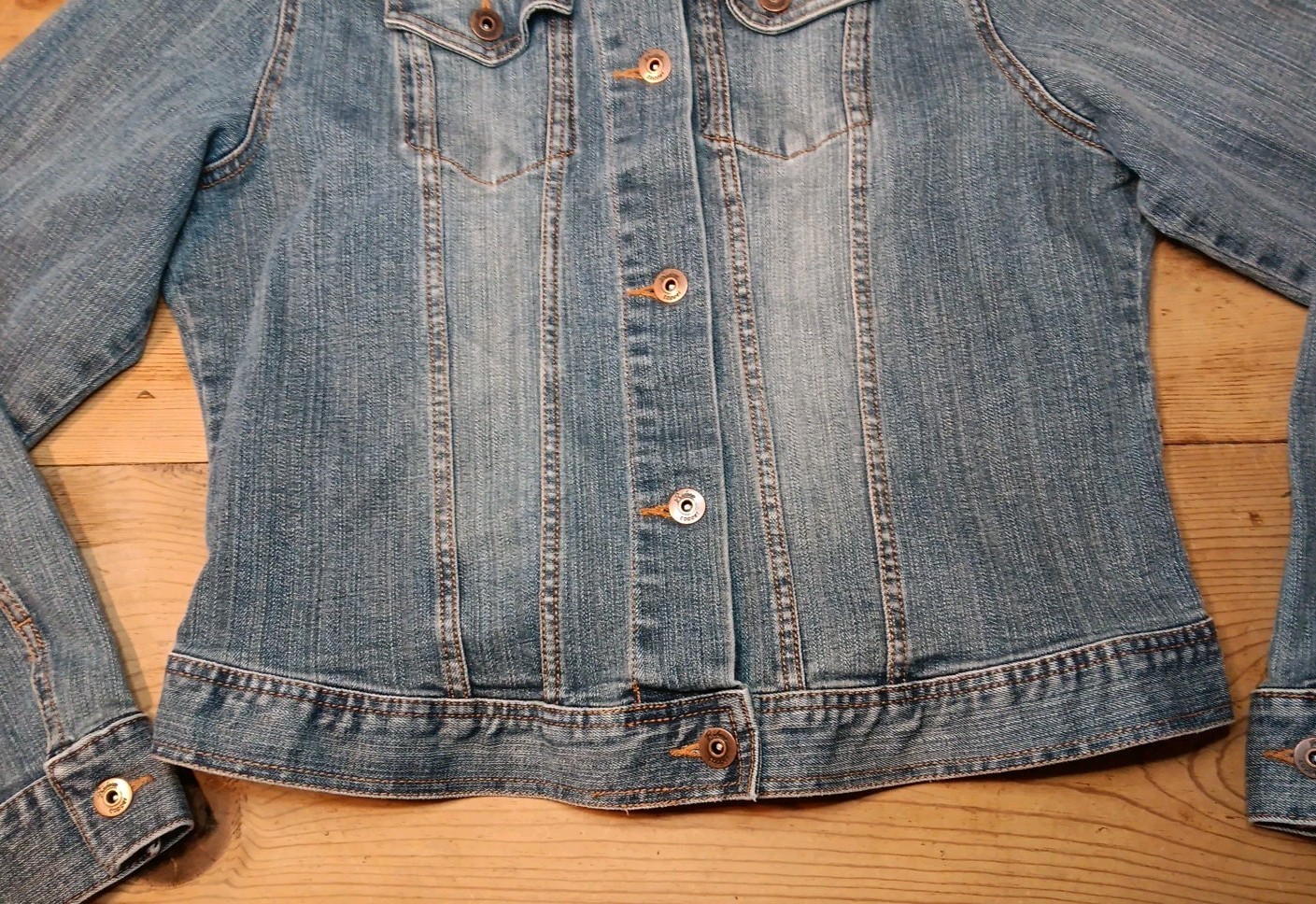Vtg Lee Riders Copper Collection Jean Jacket Womens L Blue Stretch Denim Trucker