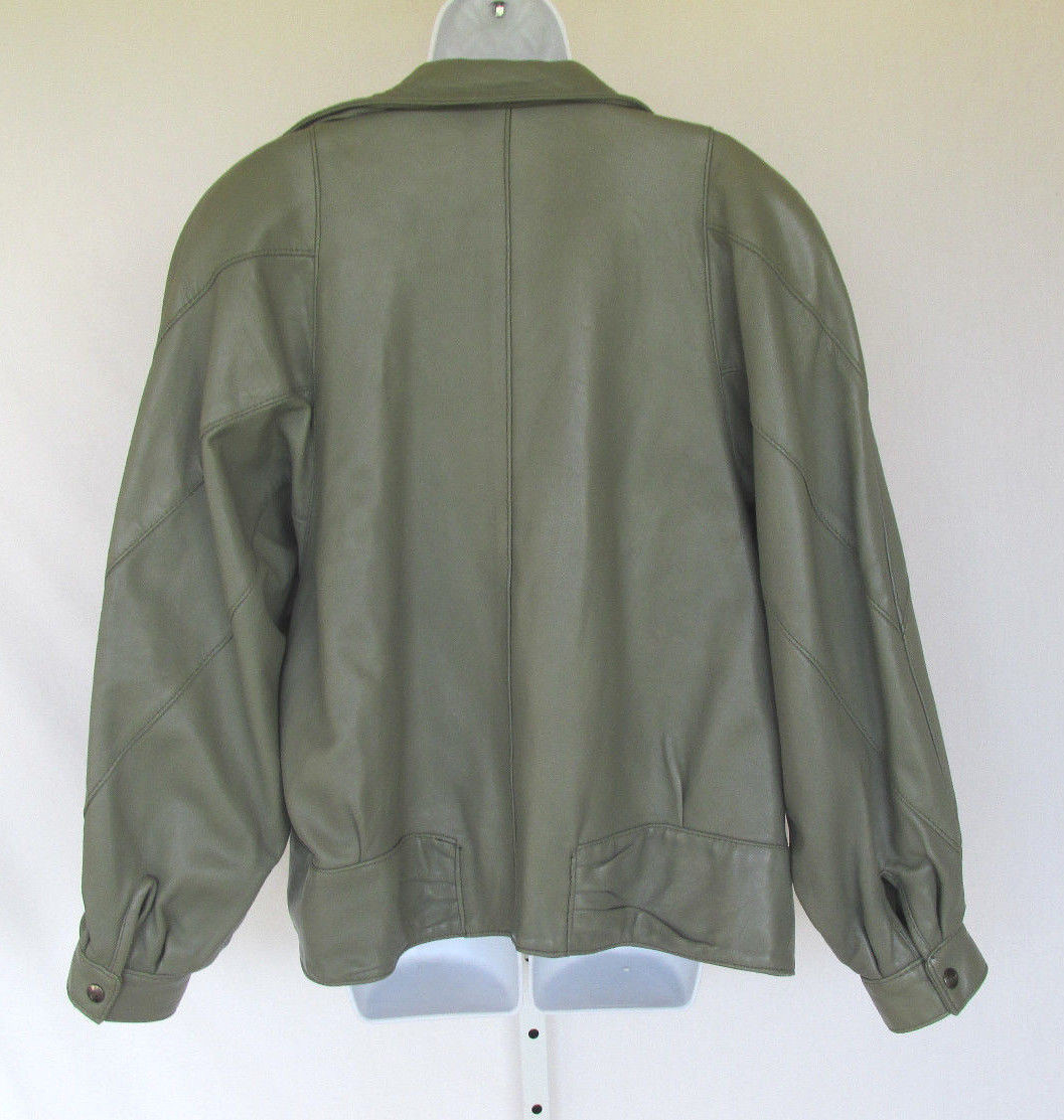 VINTAGE 1980s 90s BAGATELLE LEATHER JACKET GRAY GREEN LAMBSKIN? SIZE 10 LINED