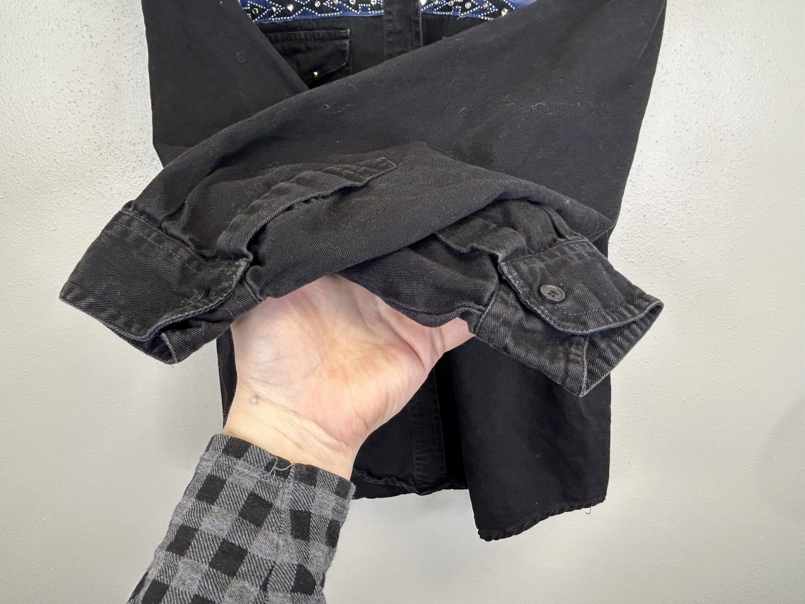 Vintage 90s Women’s L Black Blue Sue Who Western Rodeo Cowboy Cowgirl Shirt Top