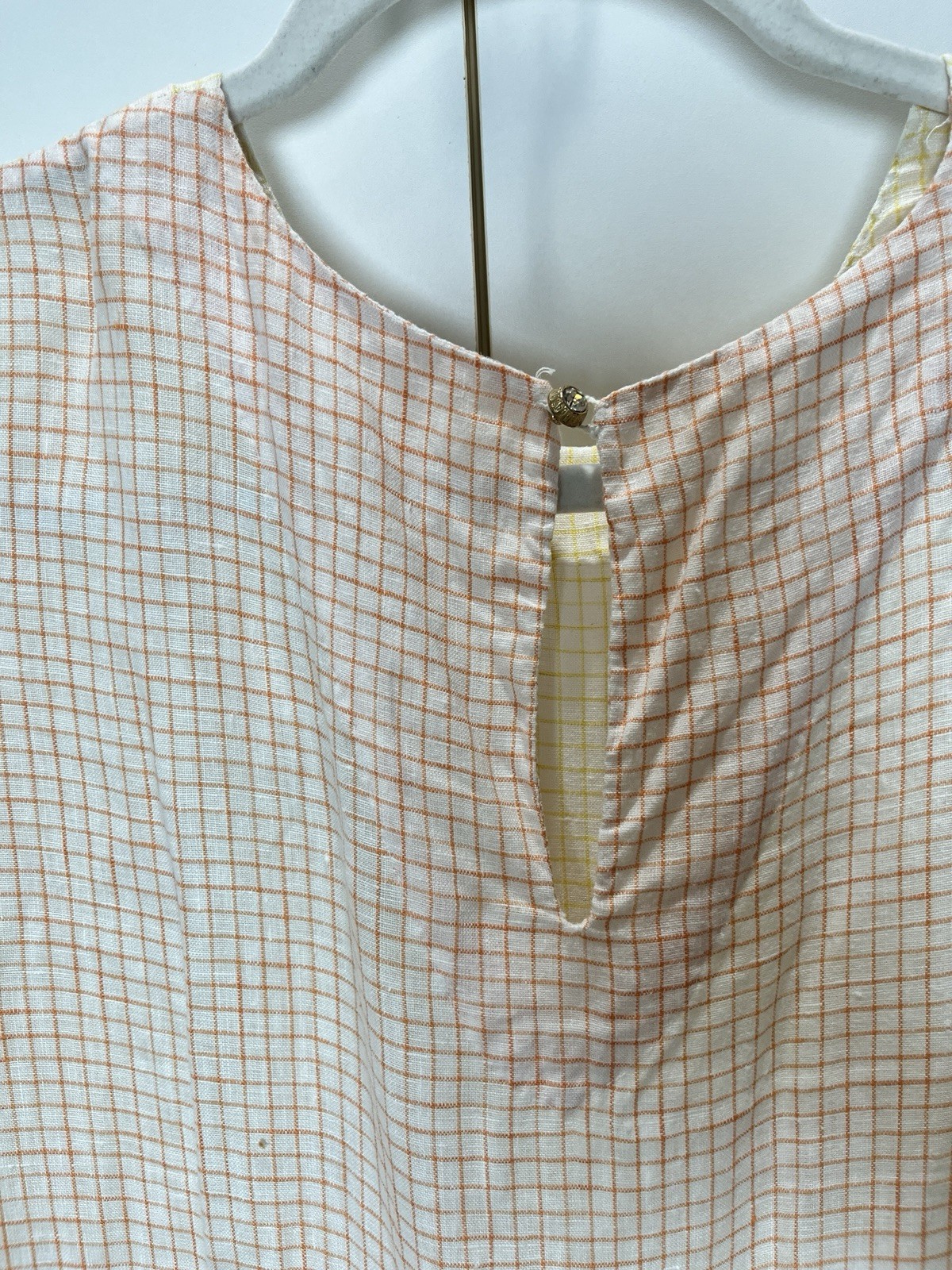 Vintage Cotton Gingham Fabric Orange & Yellow Checkers Pleated Full Skirt Dress