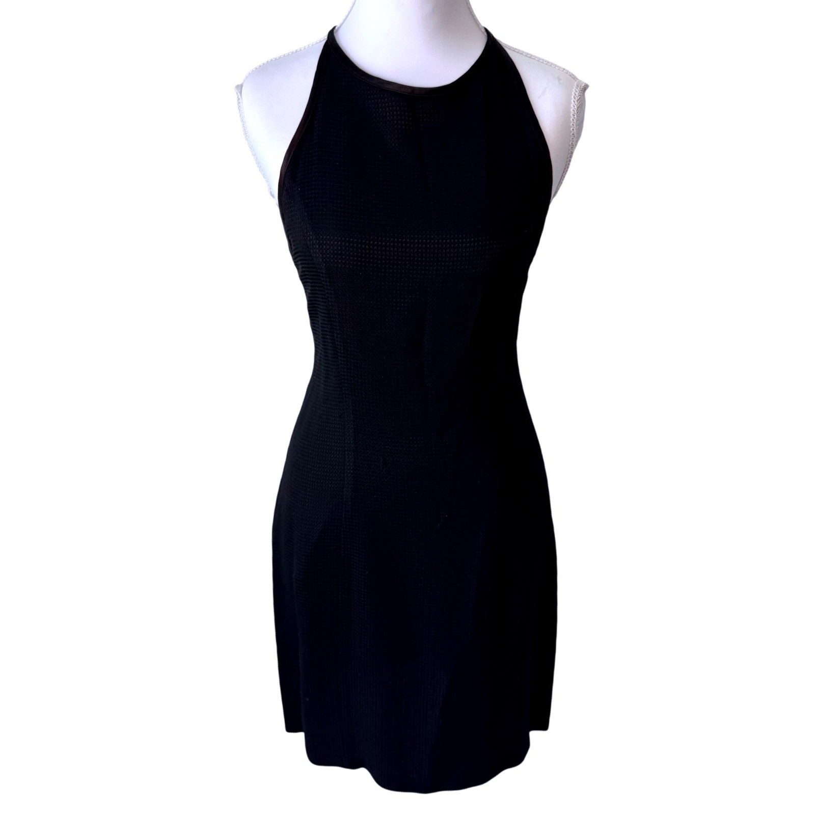 Vintage Mini Dress Black Textured Open Back Tie Halter Be Smart Size 5/6