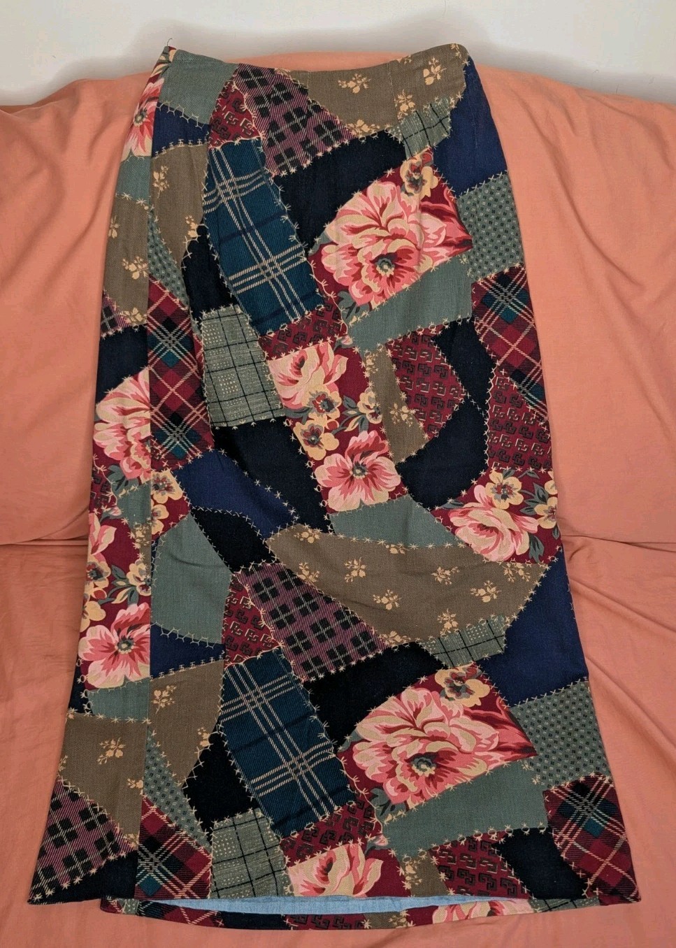 Vntg 90s Wrap Skirt Cambridge Dry Goods Patchwork Cotton Cottagecore Boho Maxi L