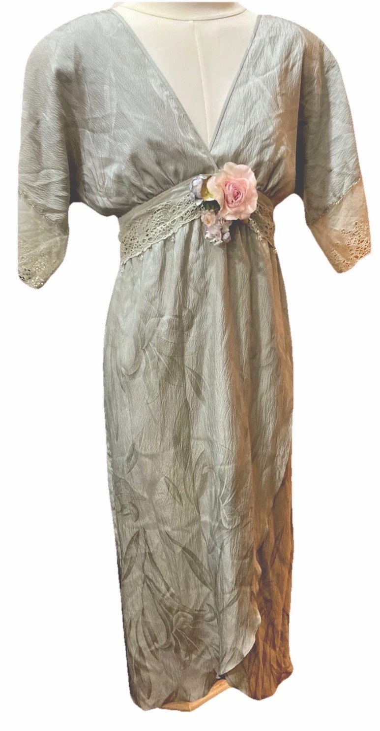 Carol Peretz / Neiman Marcus, Sea Foam Green Silk Bead Boho Dress Rare Vintage