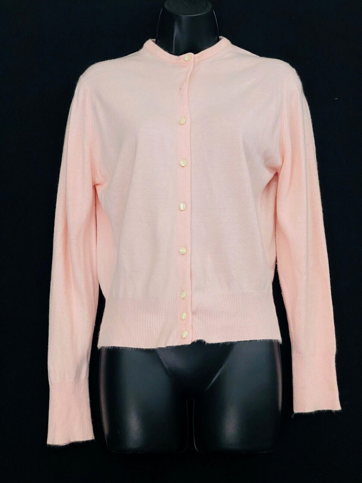 Vintage 1960s light pink sweater, cardigan acrylic pin up 1950s pastel knit top
