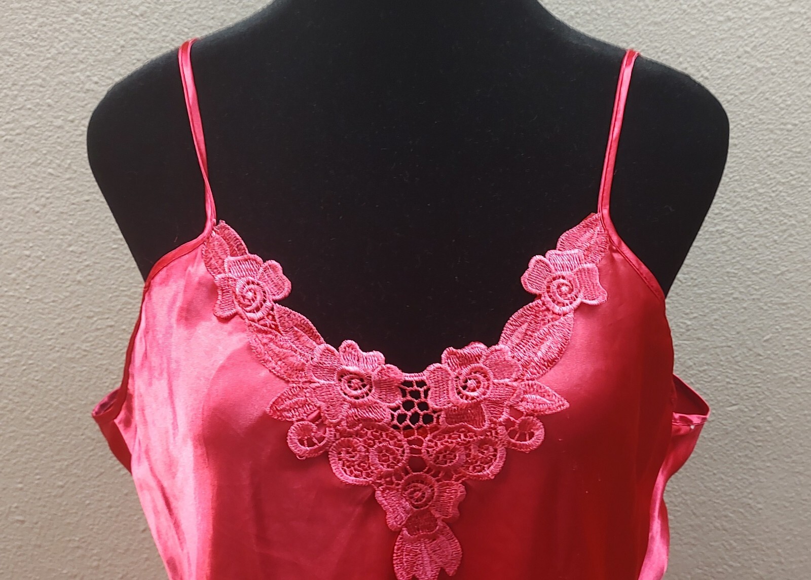 Womens Vintage Pink Teddy Nightgown Pullover Spaghetti Straps Lace Trim 2XL B6