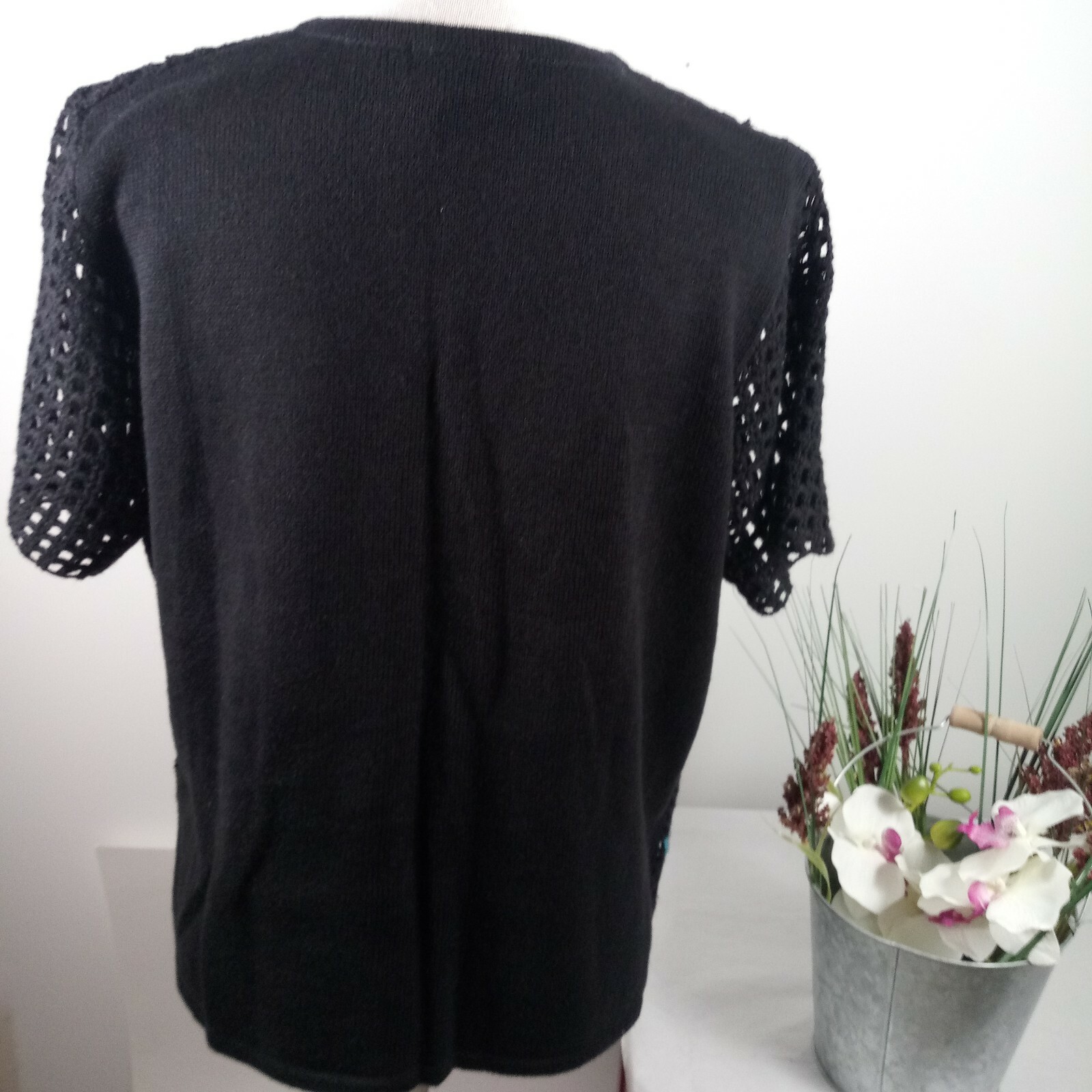 Vintage Hampshire Studio Sweater -Ocean -Short Open Knit Sleeve Medium -Grandma