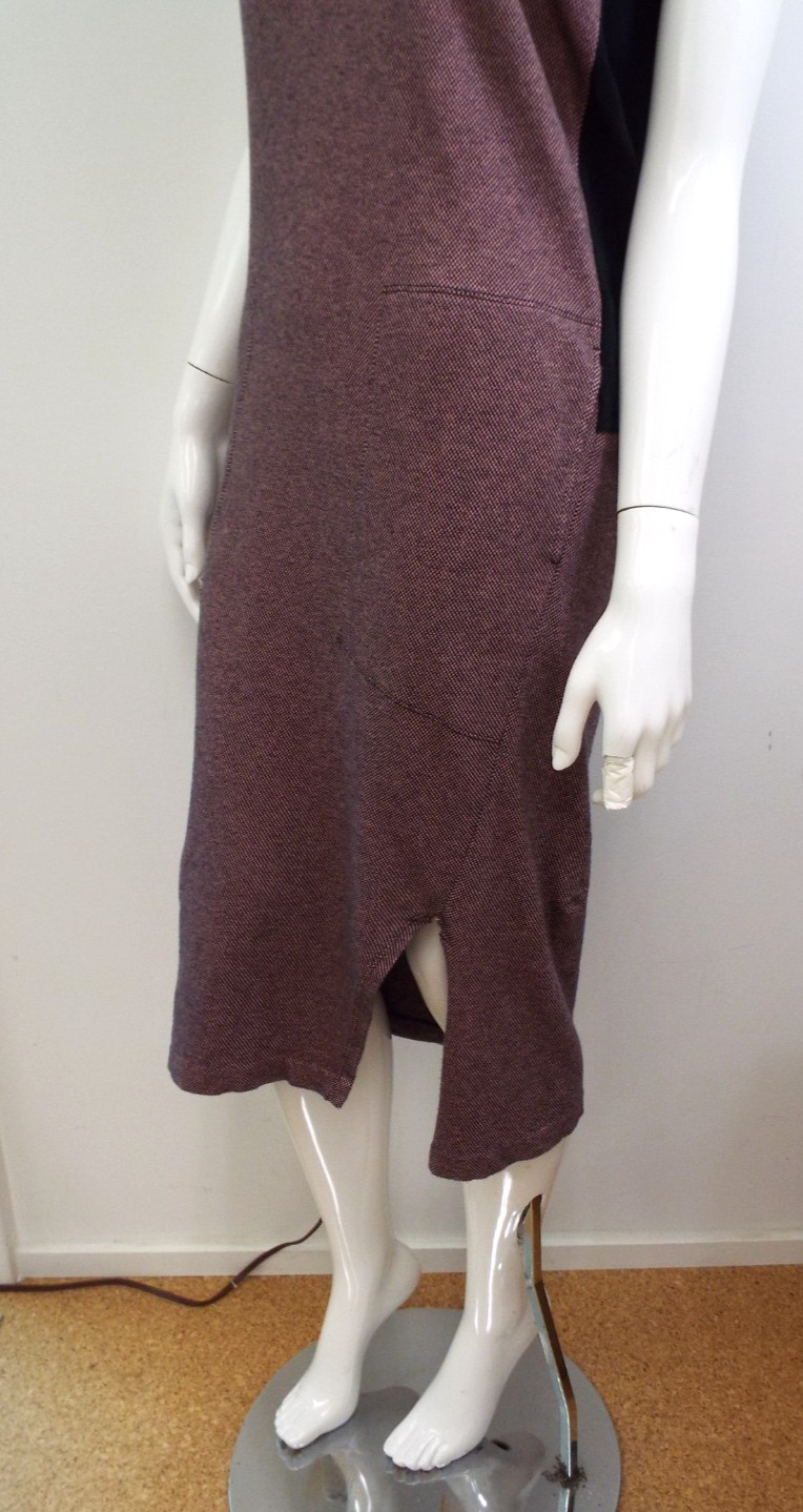 Vintage 1980s Issey Miyake Pink Black Cotton Dress Medium Open Back Brush Label