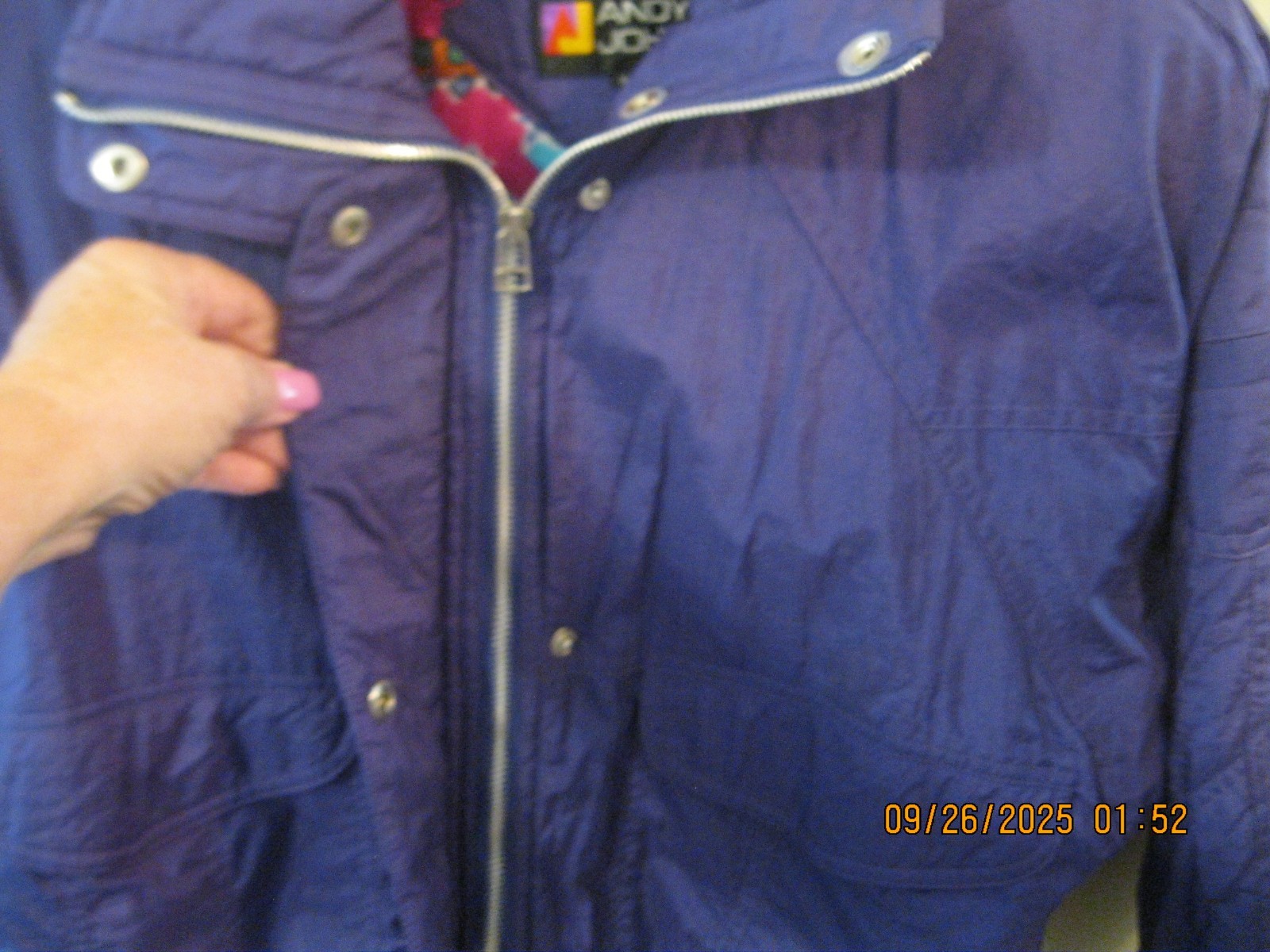 Vintage Andy Johns 90s Nylon Purple Jacket Anorak Sz M Abstract lining