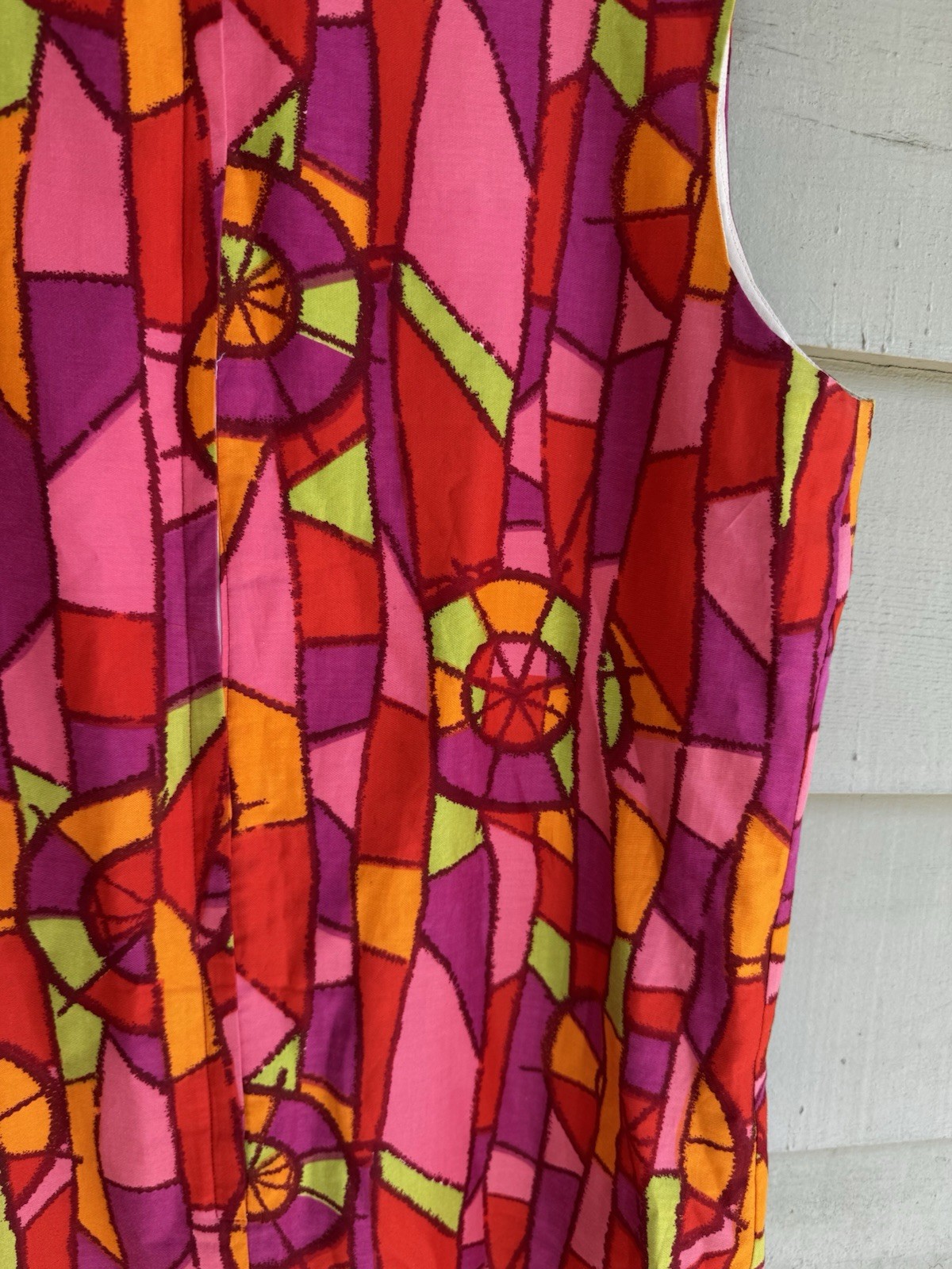 Vtg 60’s Boutique MOD Dress Colorful Pink Red Purple Geometric Japan Cotton 18