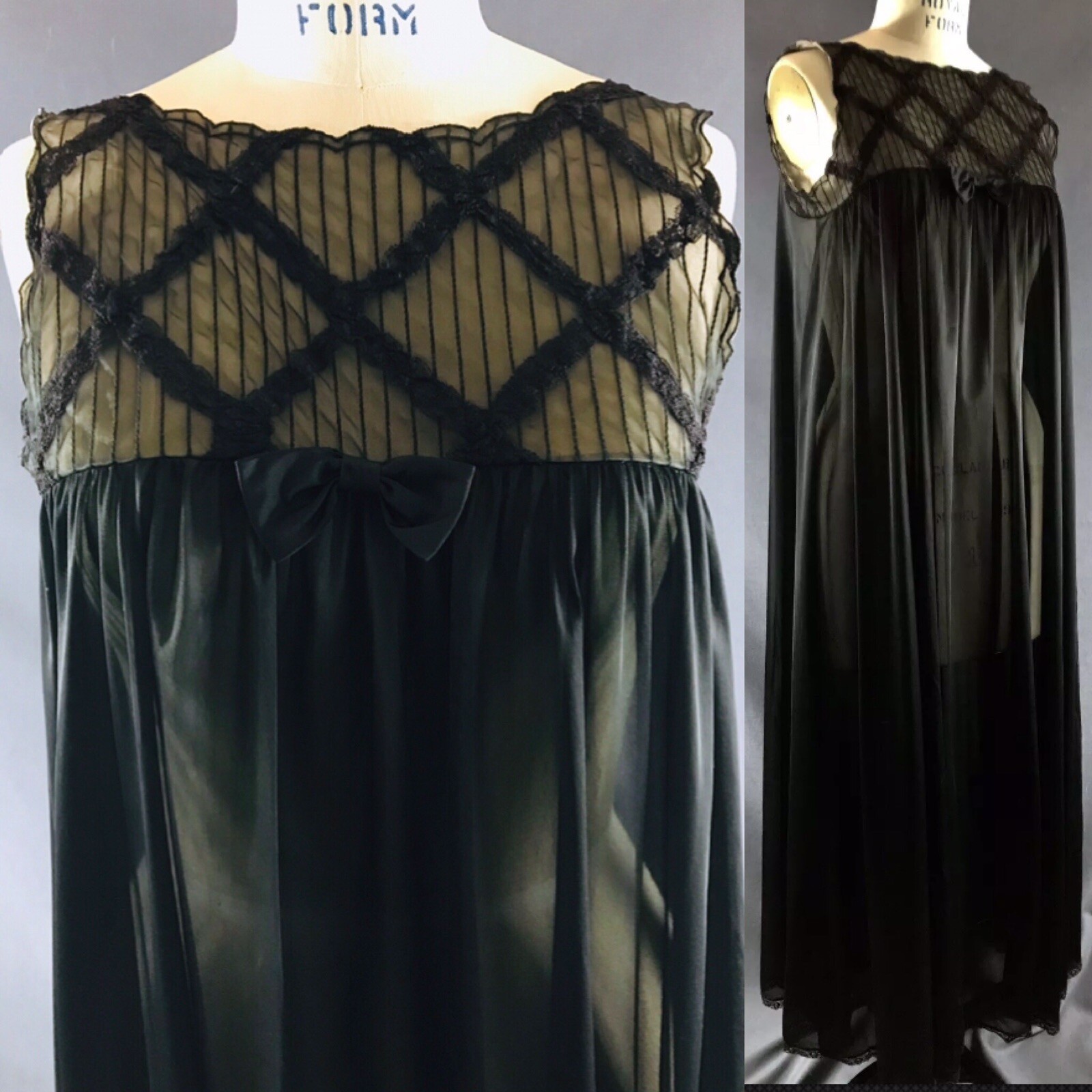 Vintage EYEFUL BY FLAUMS Ultra Sheer Nylon Sweeping Nightgown Union Lingerie S