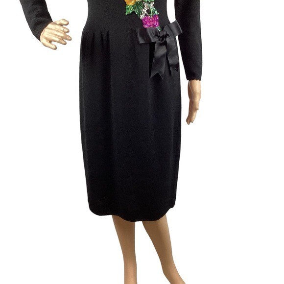 Don Sayres for Wellmore Vintage 80s Beaded Floral Mob Wife Dress Black 6