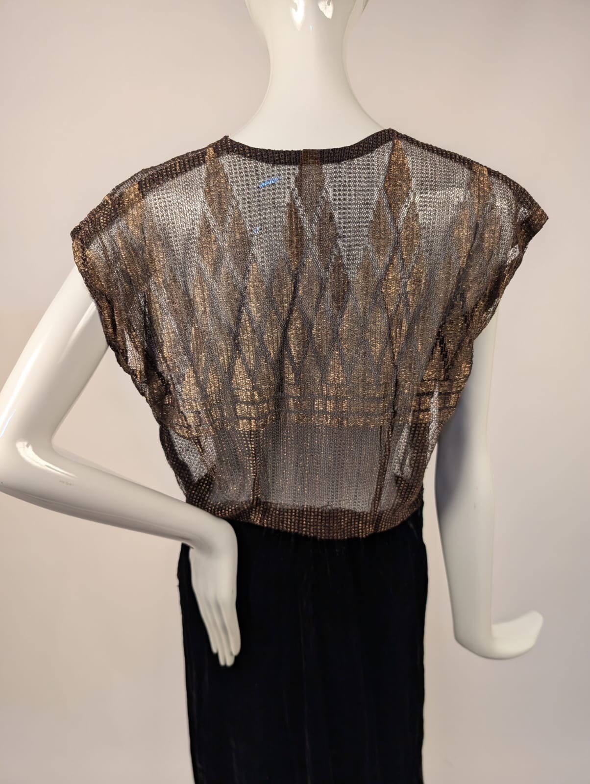 1940’S METALLIC GOLD LAME LACE + LAME PINSTRIPED VELVET DRESS