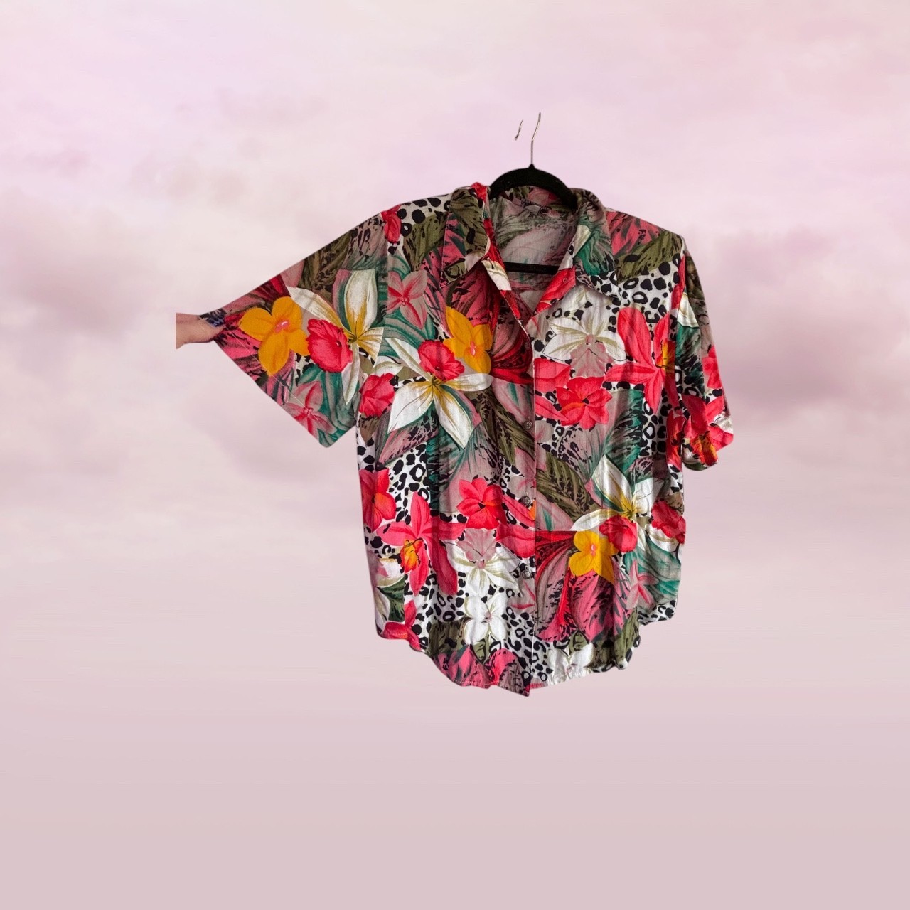 Vintage 80s Ragpage Floral Animal Print Rayon Shirt & Shorts Set Size L AU 12/14
