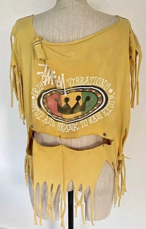 Vintage Shredded Stussy T Shirt 90’s Rasta Irie Womens Medium-Large