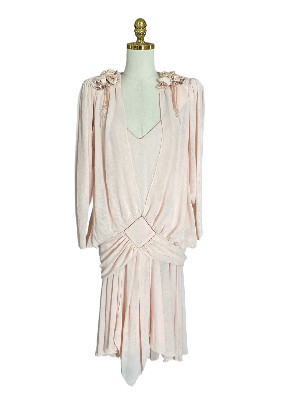 Casadei Vintage 80s Drop Waist SlouchyMermaid Beaded Asymmetric Dress Modern S