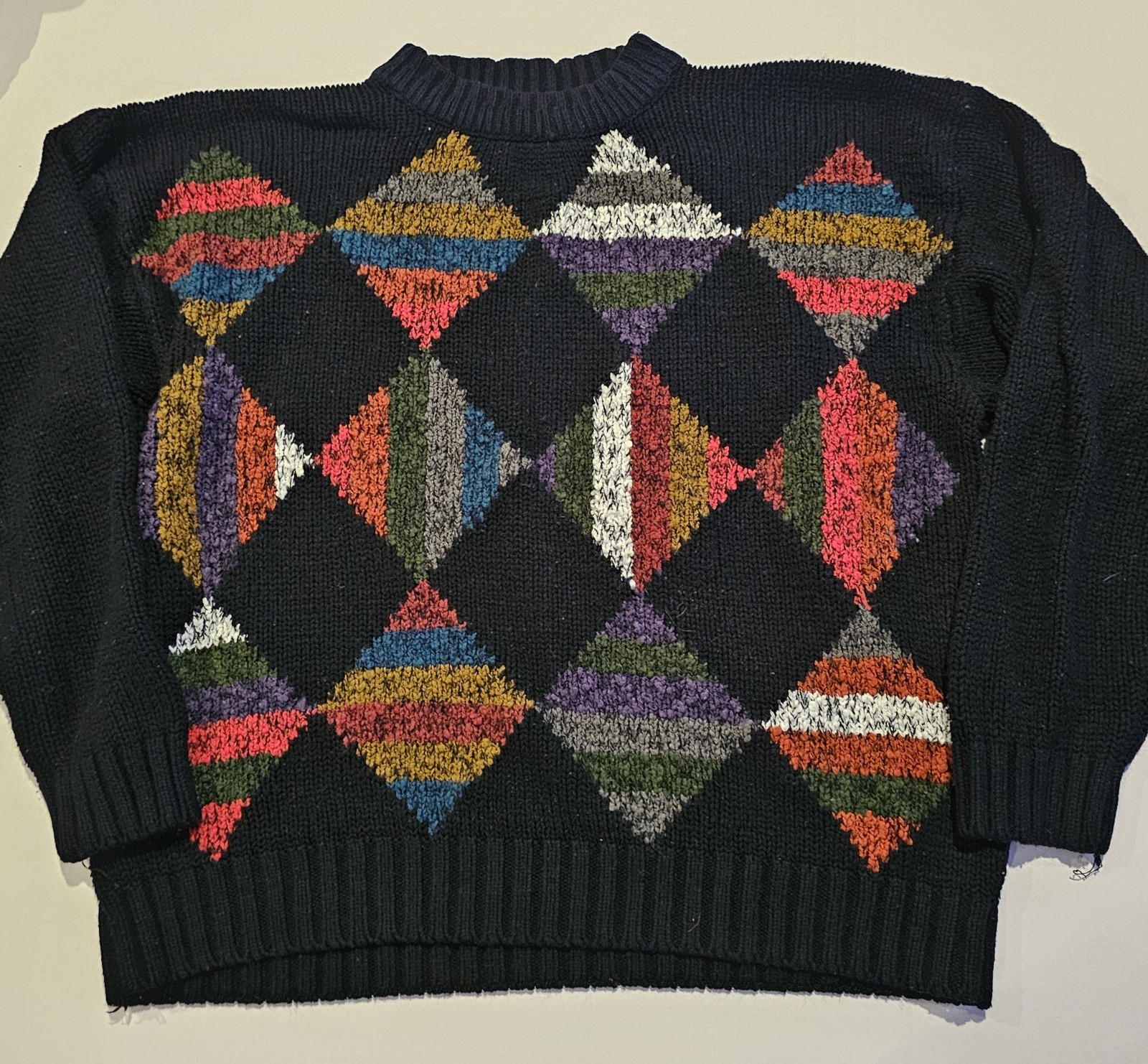 Vintage Expressions Womens Sweater- Geometric Diamonds Preppy Knit 90s- Size L