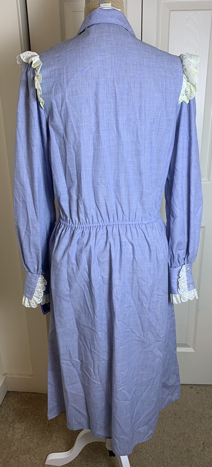 Vtg Donna Morgan Non Stop Prairie Dress Med Union Made USA NWT Lace Blue Cottage