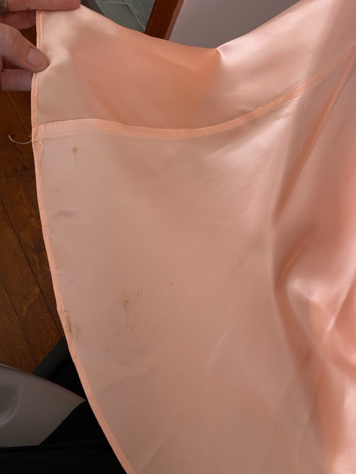 Vtg JC Penny Peach 80s Prom Dress 5/6 Gown Hi Lo Ruch Puff Sleeve Satin Union