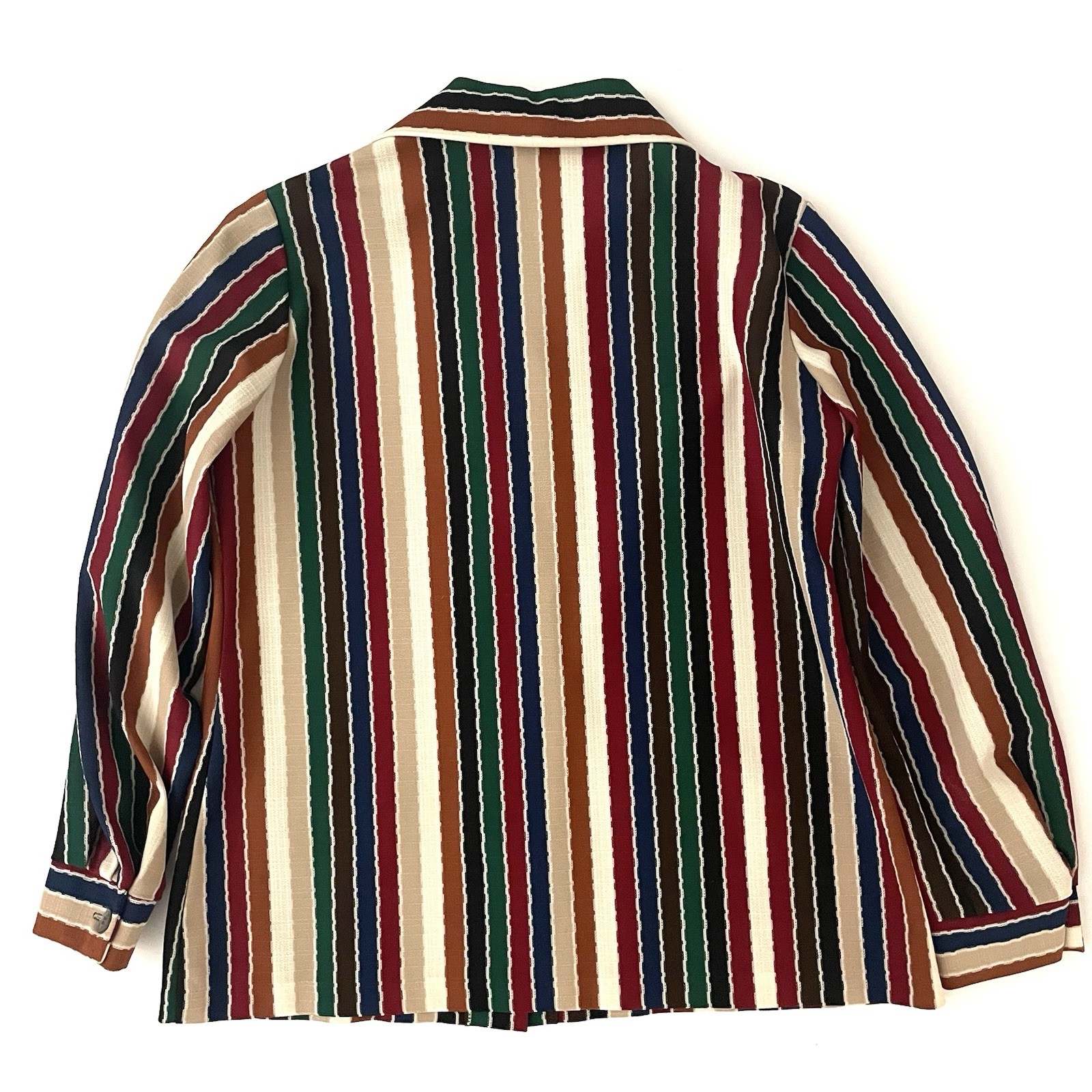 Retro Mod 70s Barclay Square Bold Textured Shirt Jacket, Rainbow Stripe, L/XL