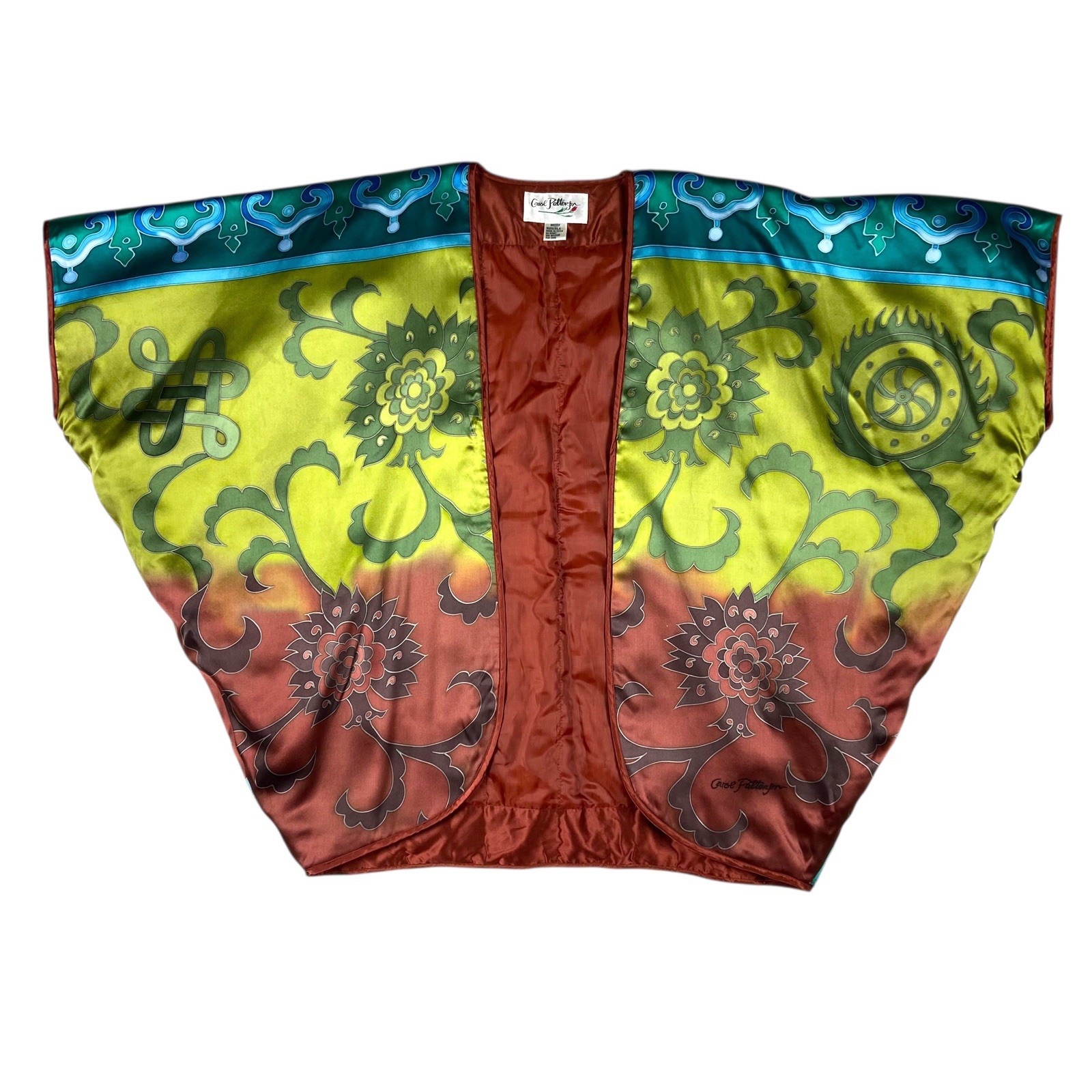 Carol Patterson Vintage 100% Silk Printed Puffy Kimono Jacket