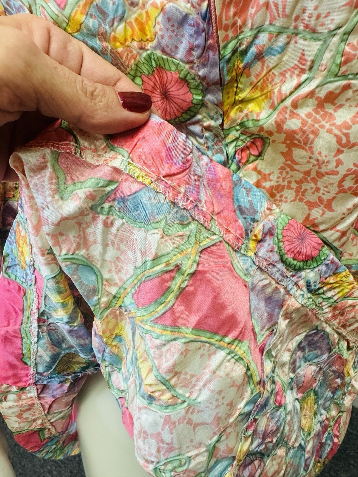 VTG RARE Caftan Kaftan Loungewear night Gown Dress robe glo pink floral zip S/M