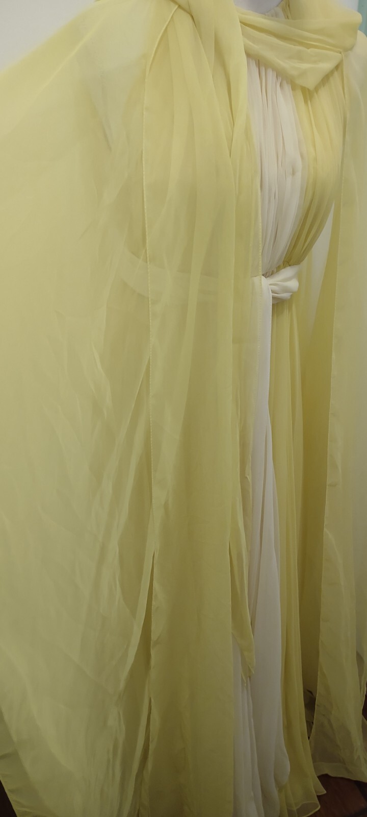 Vintage Kiki Hart NY Two Tone Yellow Chiffon Gown W Trailing Cape Grace Kelly