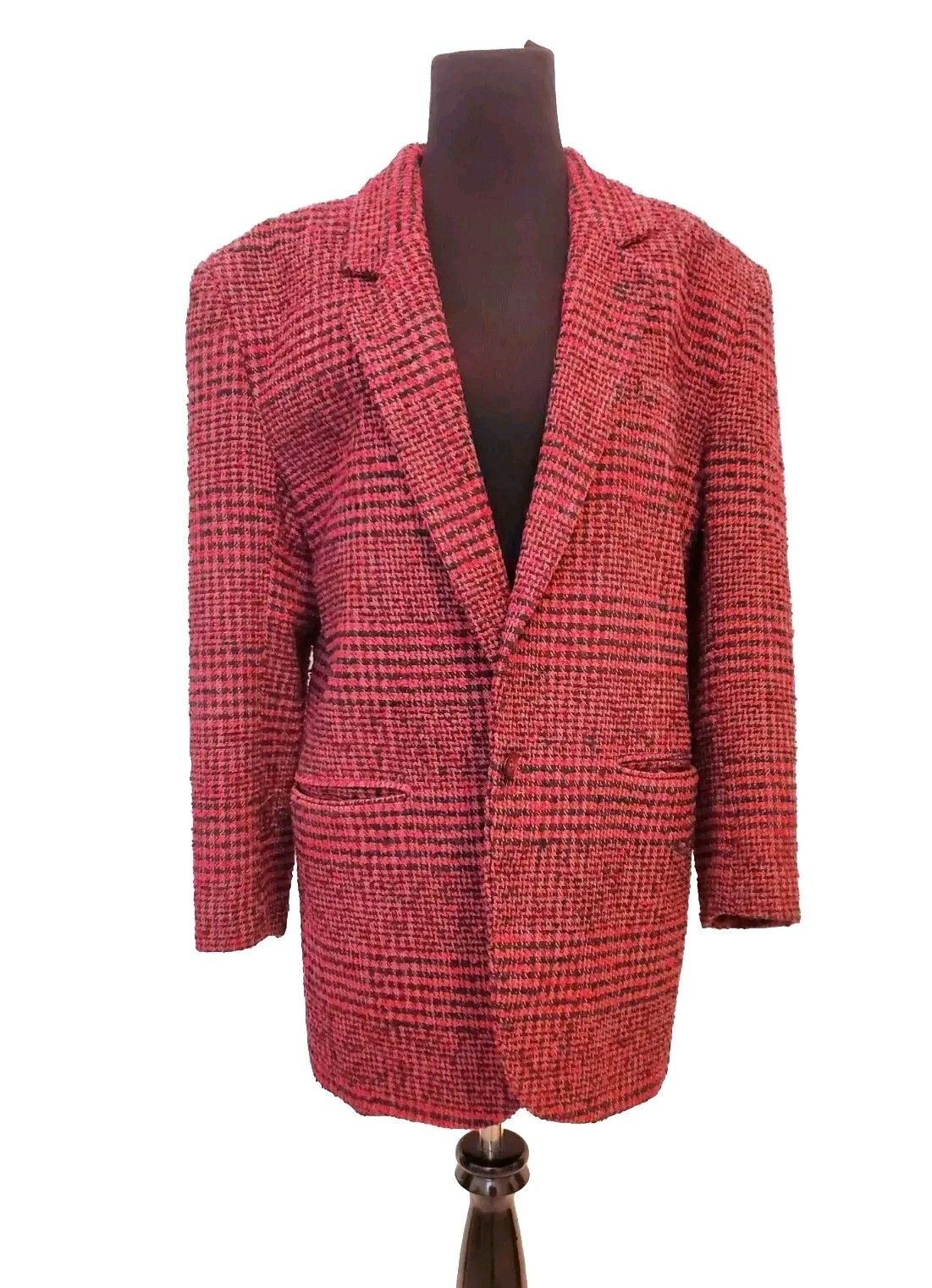 Pre-owned Vtg 1980’s IN PRIVATE COLLECTION Pink/Black Plaid Oversize Blazer Sz S