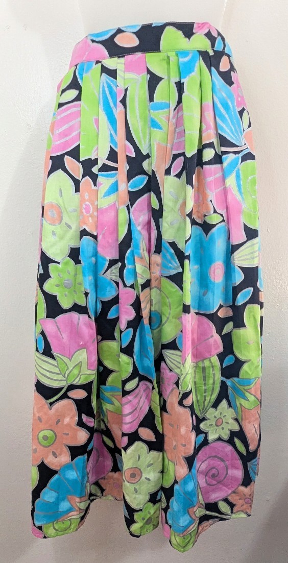 VTG 80s 90s Gene Ewing Floral Maximalist Coastal Hawaiian Garden Skirt 40