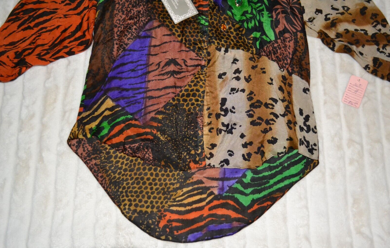 Judith Ann Rare Vintage Silk Button Down NWT – Sequin Embellished Hi-Lo Blouse M