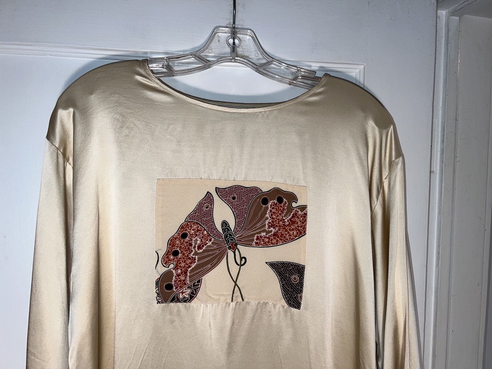 Vintage Jane Suttell made in USA Silk tunic top Ivory Moth O/S. d513