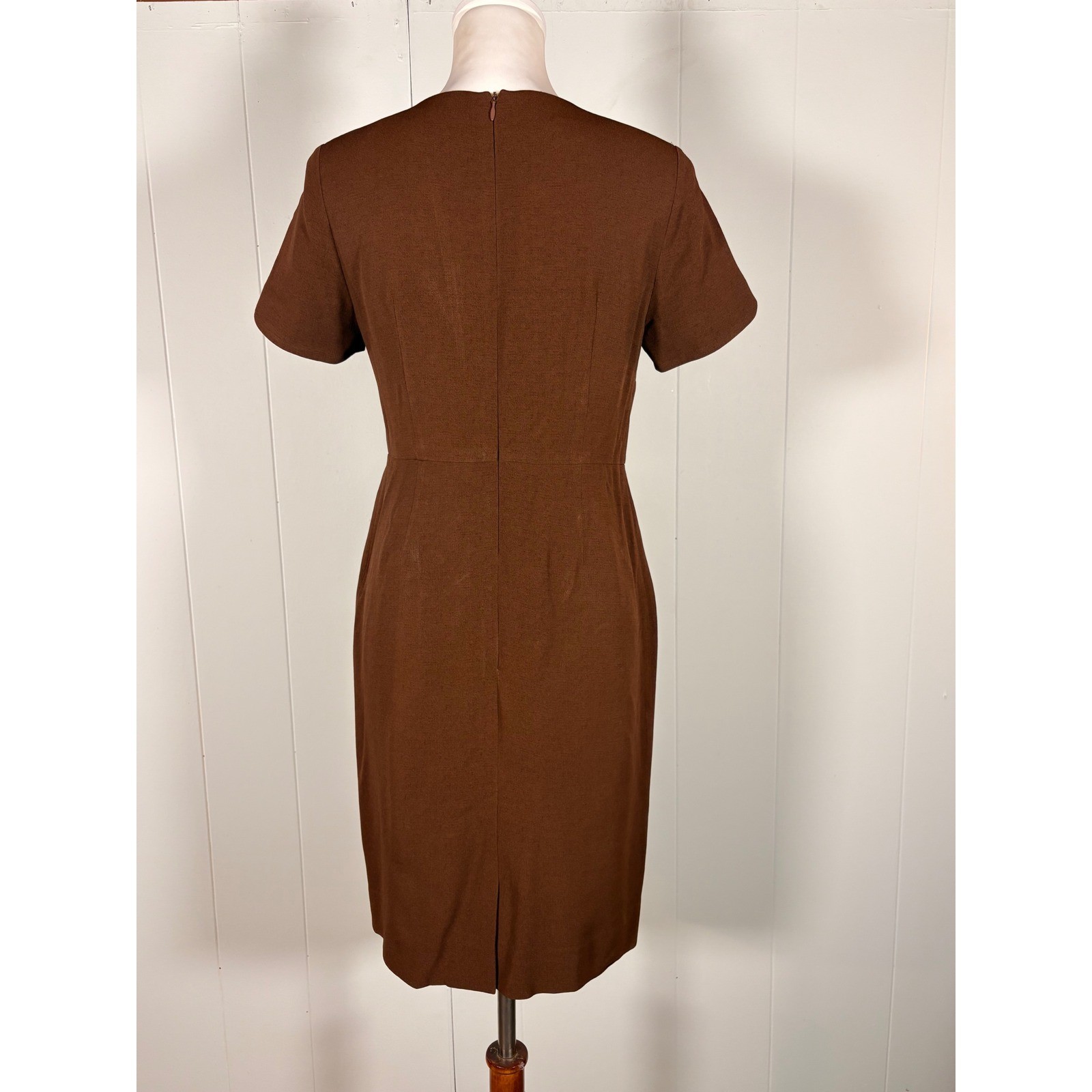 Vintage 80s 90s Brown Sheath Dress Women’s 4P Retro Preppy Academia Classic