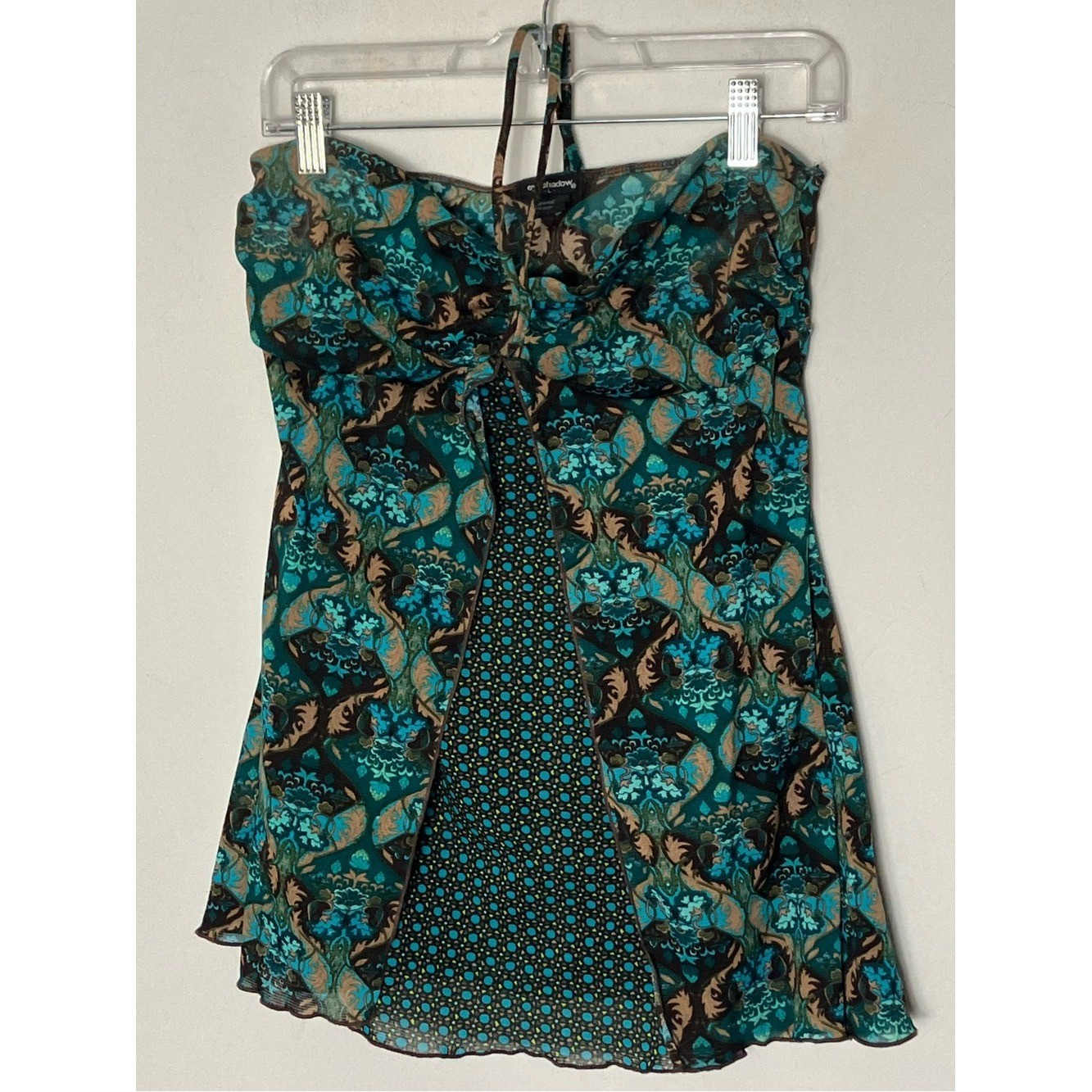 Vintage Y2K eyeshadow Turquoise Paisley mesh halter Top Large