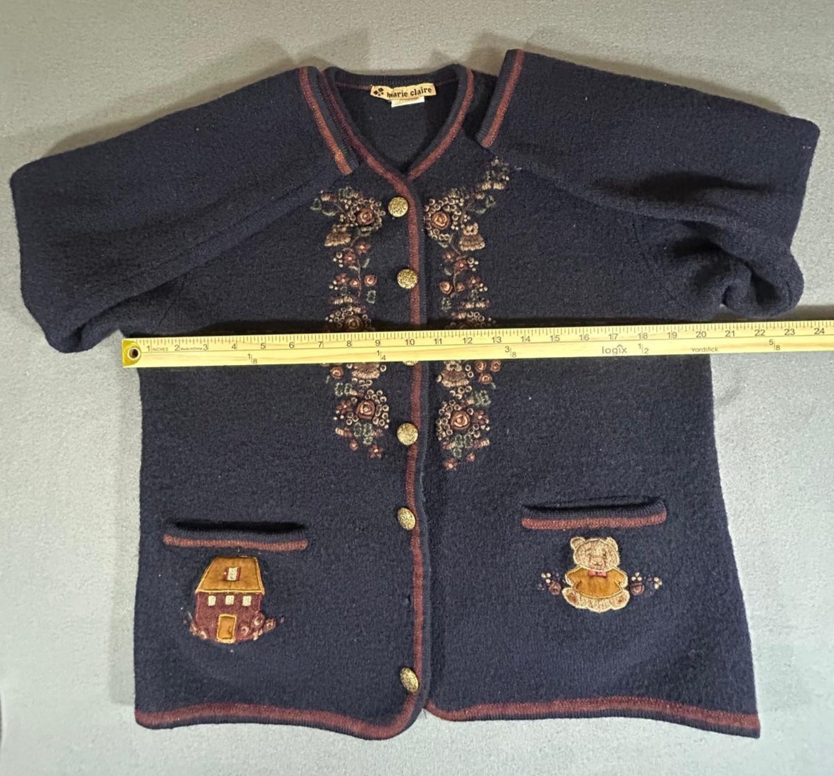 Vintage Marie Claire Wool Sweater Size M Women’s Dark Blue Cardigan Hong Kong