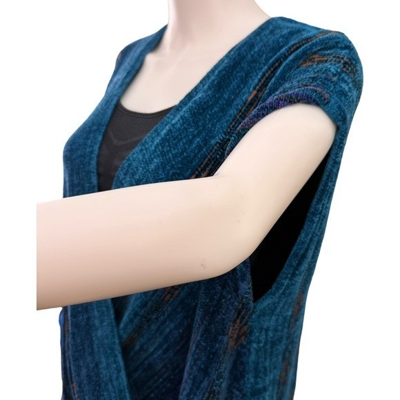CYNTHIA KRAUSE WEAVERS Vintage Teal Blue Chenille Knit Wrap Vest One Size Artsy