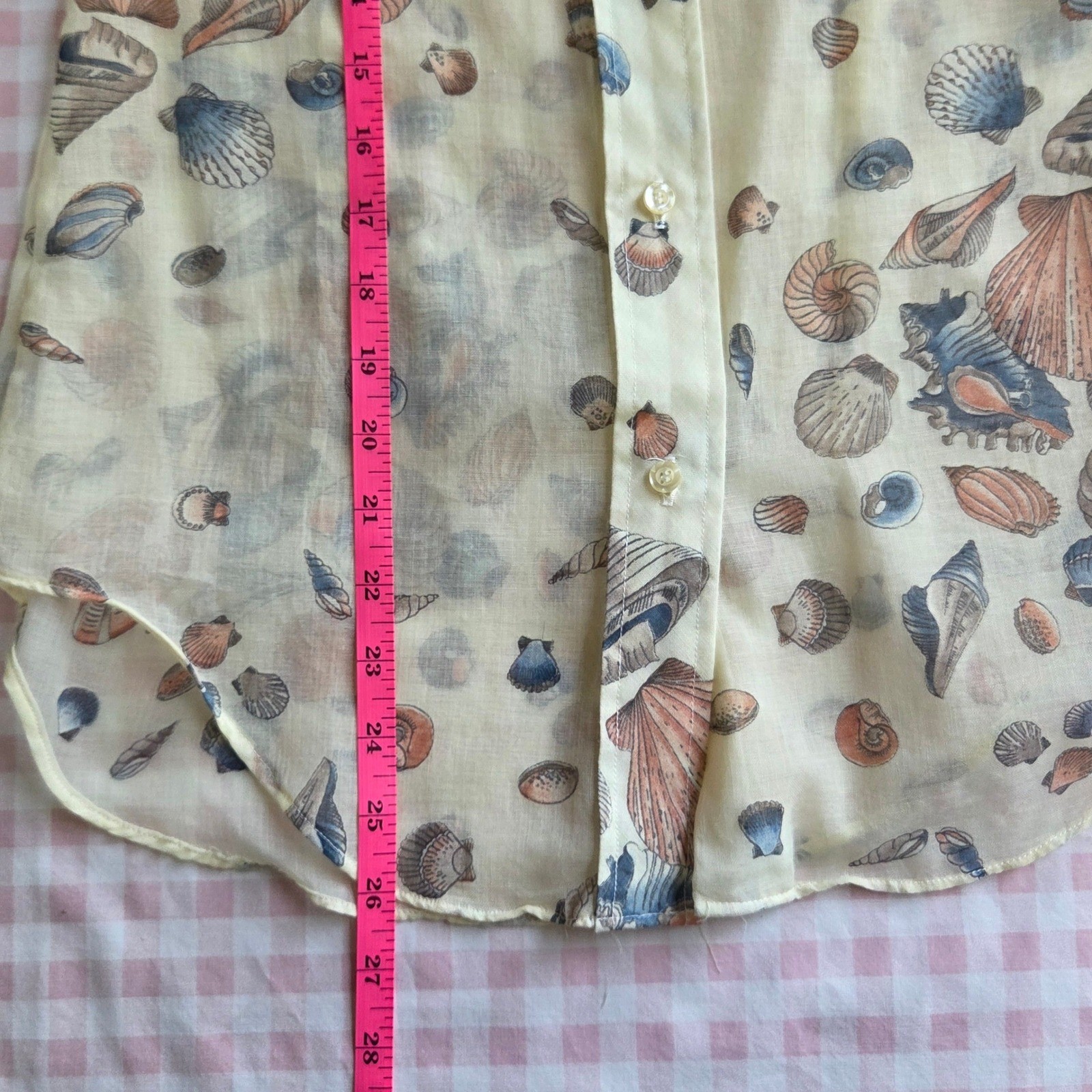 Vintage Harbinger Ltd Seashell Print Button Down Top Cream Coastal Nautical 10
