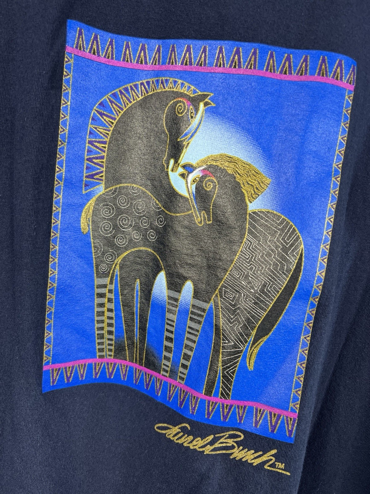 VTG Laurel Burch Tribal Horse TShirt Black Size XXL ART Tee Artistic Apparel