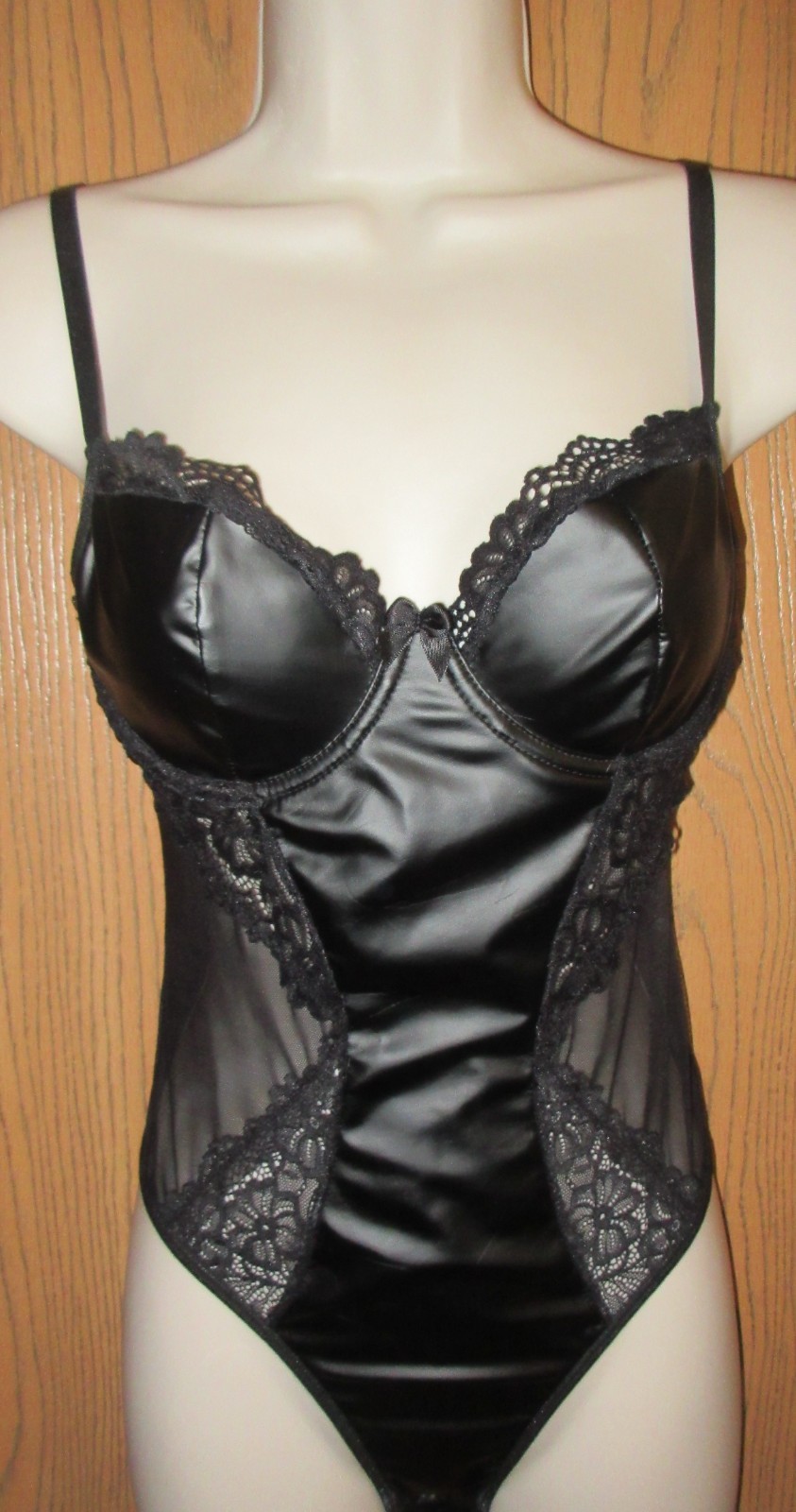 NWOT AVIDLOVE OILY WET look BRIDAL HONEYMOON body suit HI LEG TEDDY LACY sz S