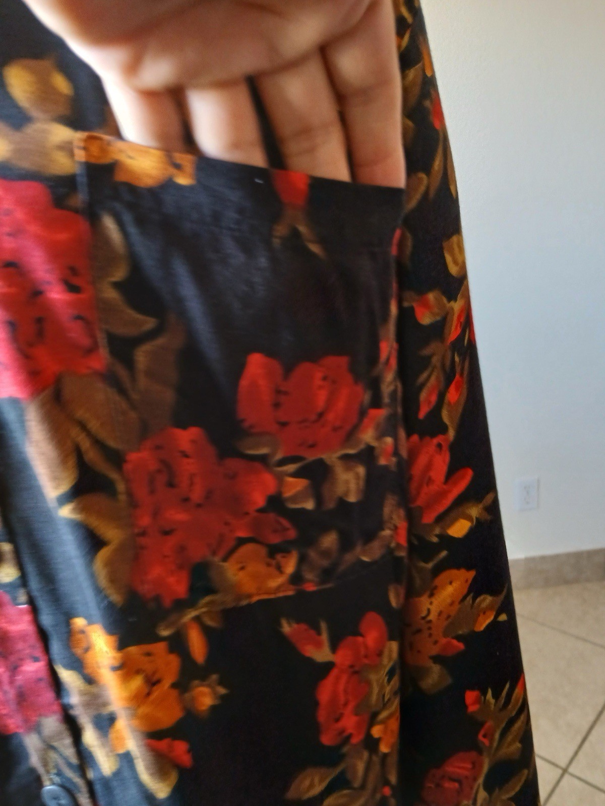 Vtg Judy Knapp 80’s 90’s Floral Long Sleeve Button up Shirt Black Red Orange L