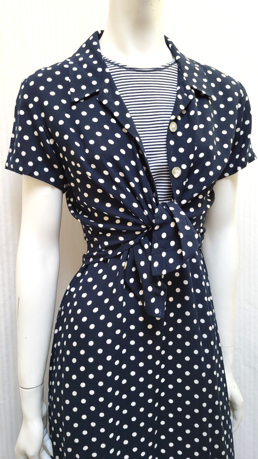 Vintage 2 Piece EXPO Blue Polka Dot Stripe Dress & Top Set – Size S